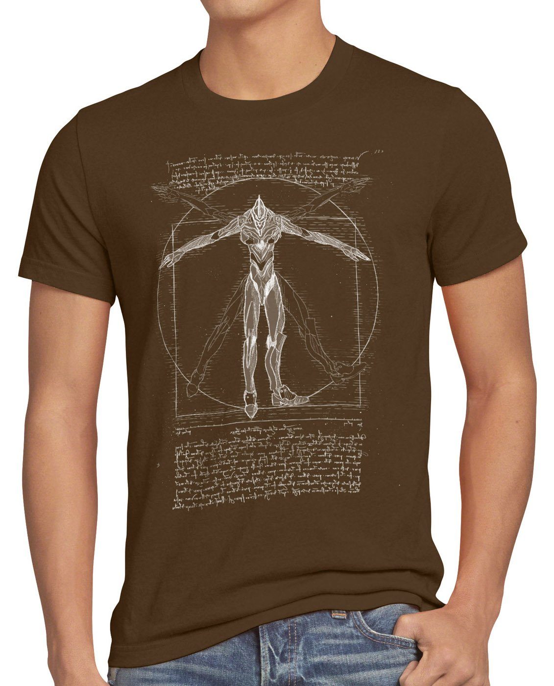 kaiju eva-01 Evangelion Print-Shirt roboter anime braun Herren T-Shirt Vitruvianischer style3