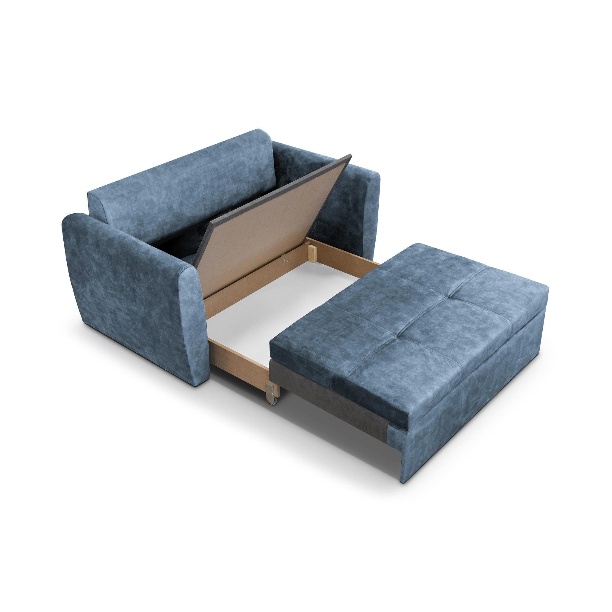 Schlaffunktion Schlafsofa Kamel Couch, (terra 2-Sitzer Sofa, Blau II, Beautysofa 73) Sofa Modern Bettkasten,