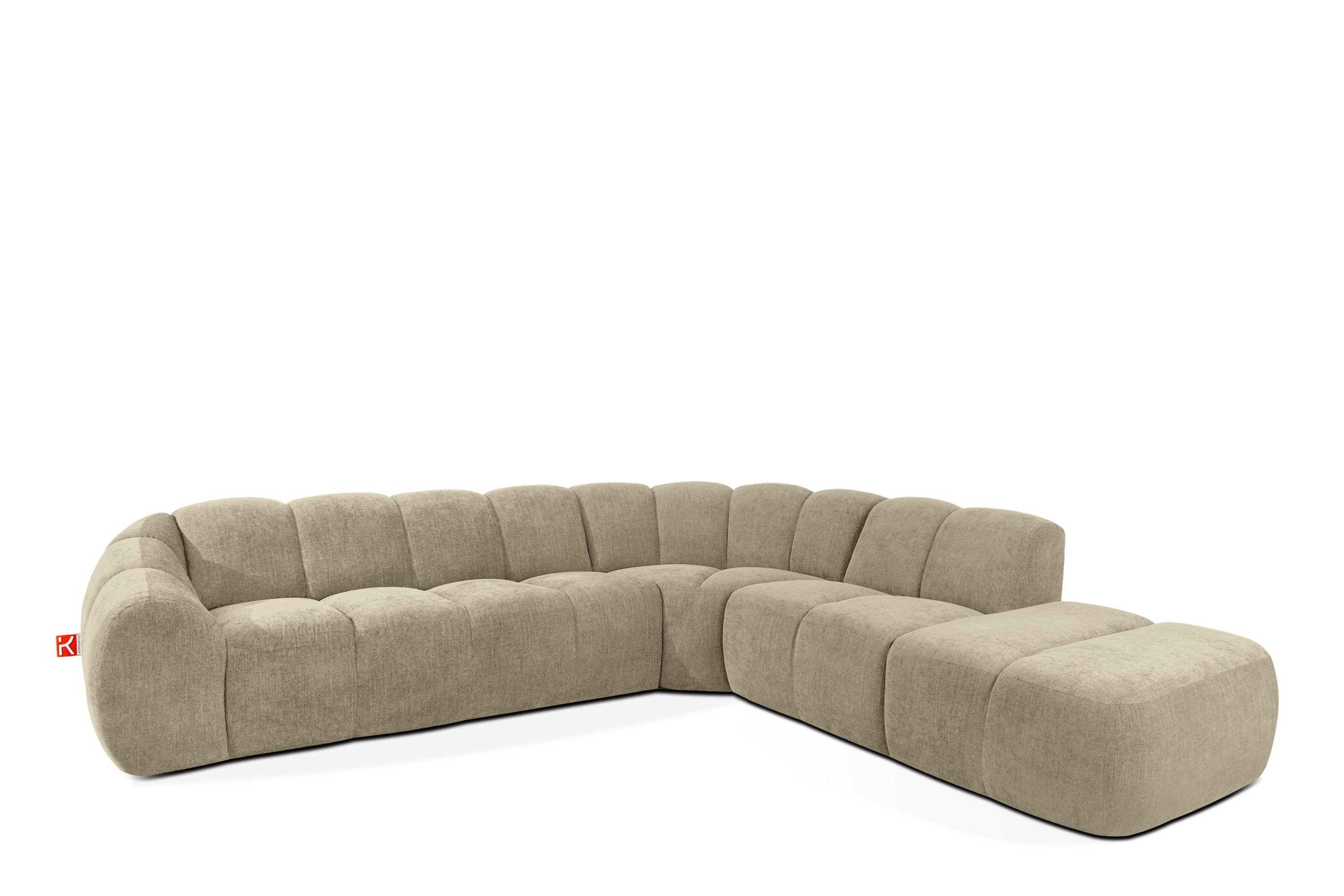 KONSIMO® Ecksofa FLAVA Premiumqualität aus EU, Retro-Modern, modulare Kollektion, handgefertigt, hochwertige Wellenfedern, extrem bequem