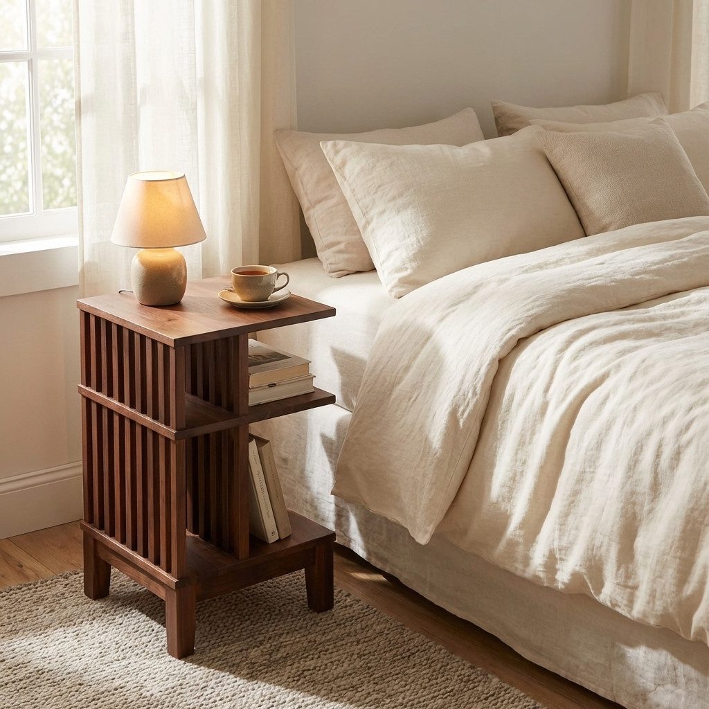 Woodek Design Nachttisch 2er-Set Celine aus massivem Nussbaum – matt lackiert (mit natürlicher Maserung, 2-St., ideal für Schlafzimmer, Wohnzimmer oder Flur), Breite: 37,5 cm, Tiefe: 37,5 cm, Höhe: 65 cm