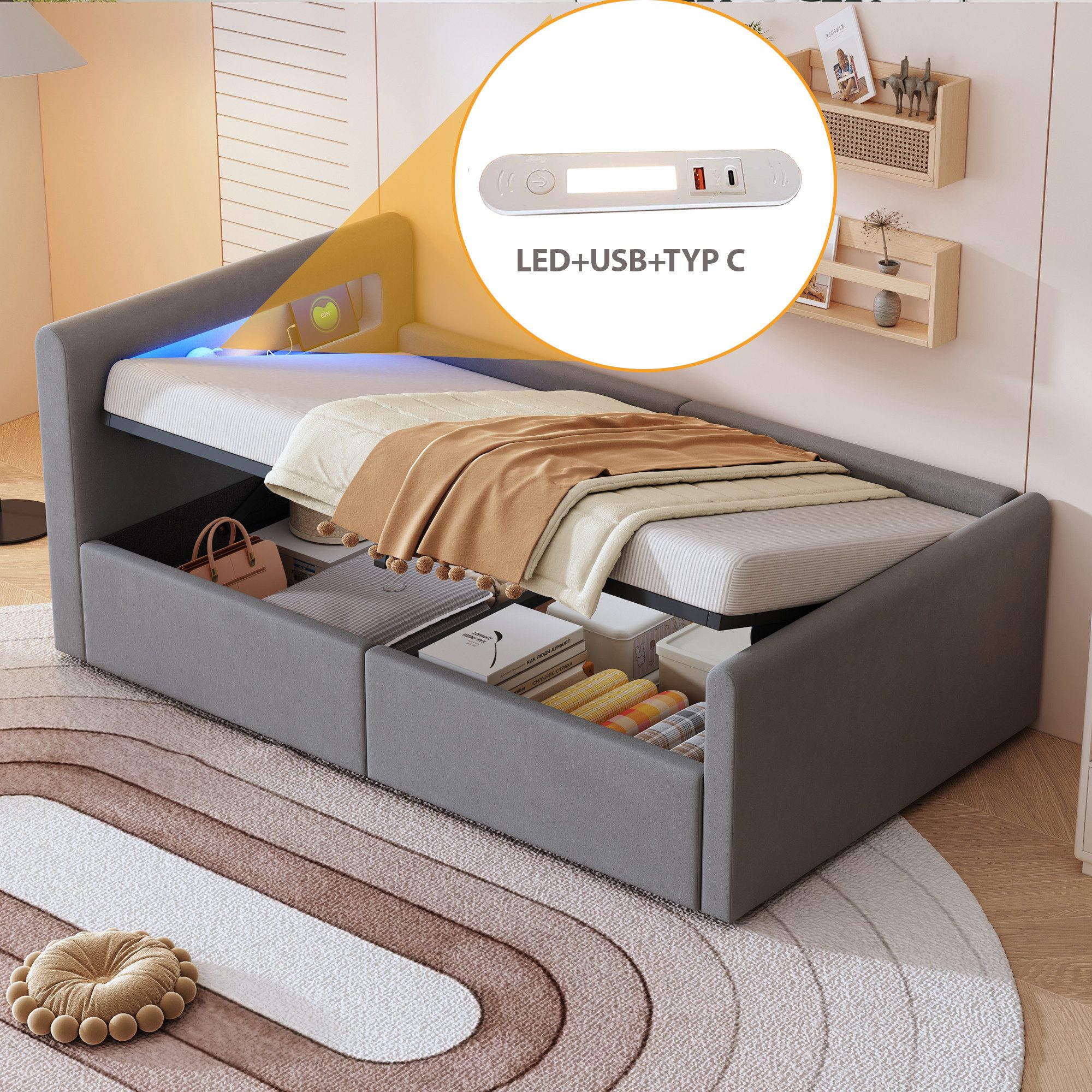 REDOM Polsterbett Funktionsbett Kinderbett (mit LED-Licht, günstig online kaufen