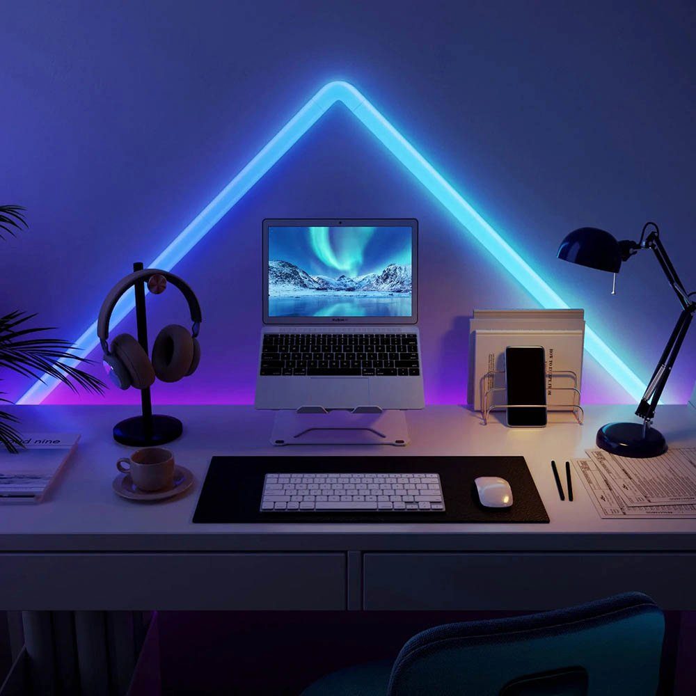 Rosnek LED Wandleuchte Smart, Schlafzimmer Spielzimmer, Fernbedienung, Bluetooth, Ambiente-Wandleuchten, RGB, App LED-Lichtleisten RGB, für und Musiksyn