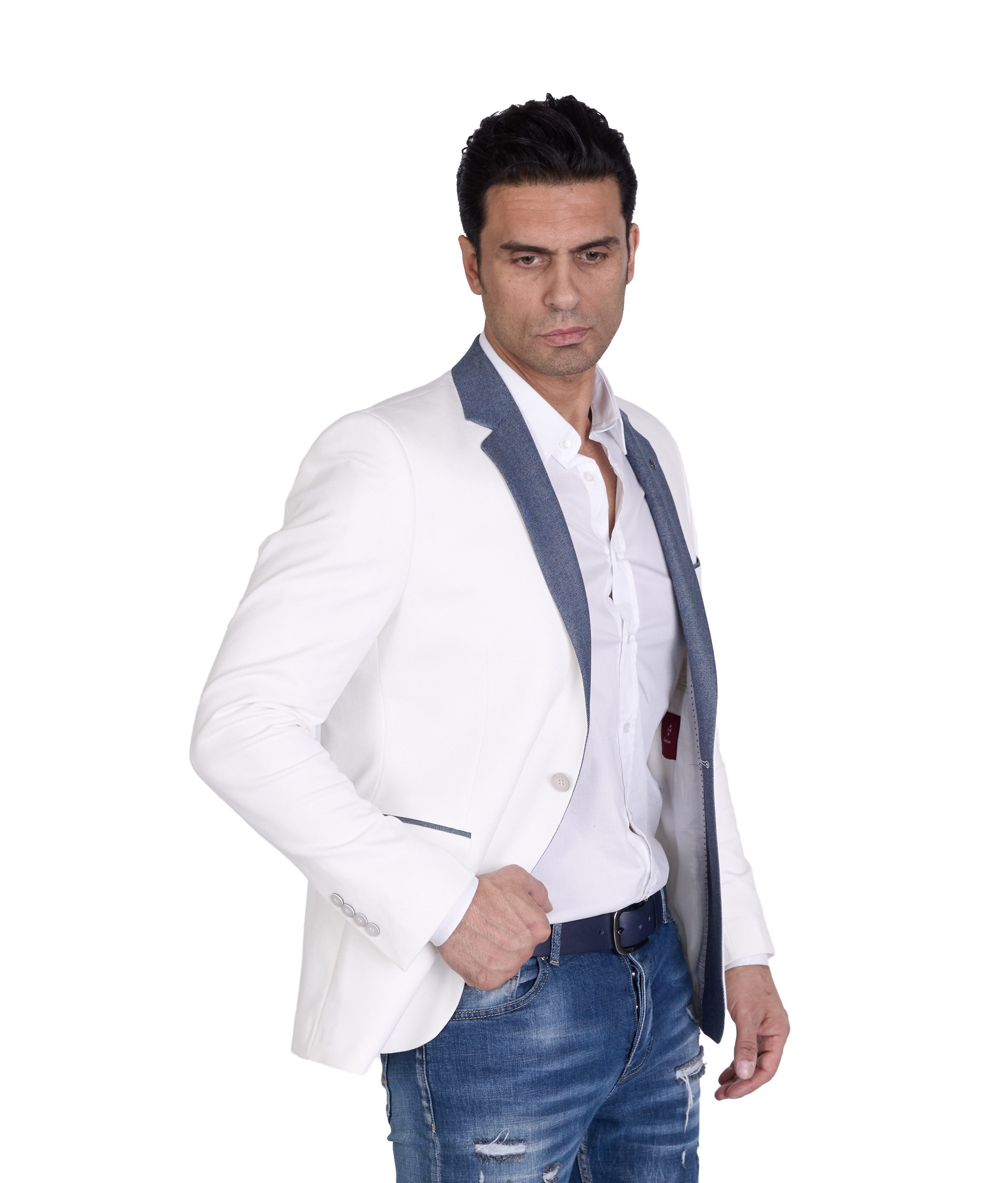 Denim Distriqt Jerseysakko in Slim Fit mit Stretch Weiß Gr. 48 entspricht Gr. S