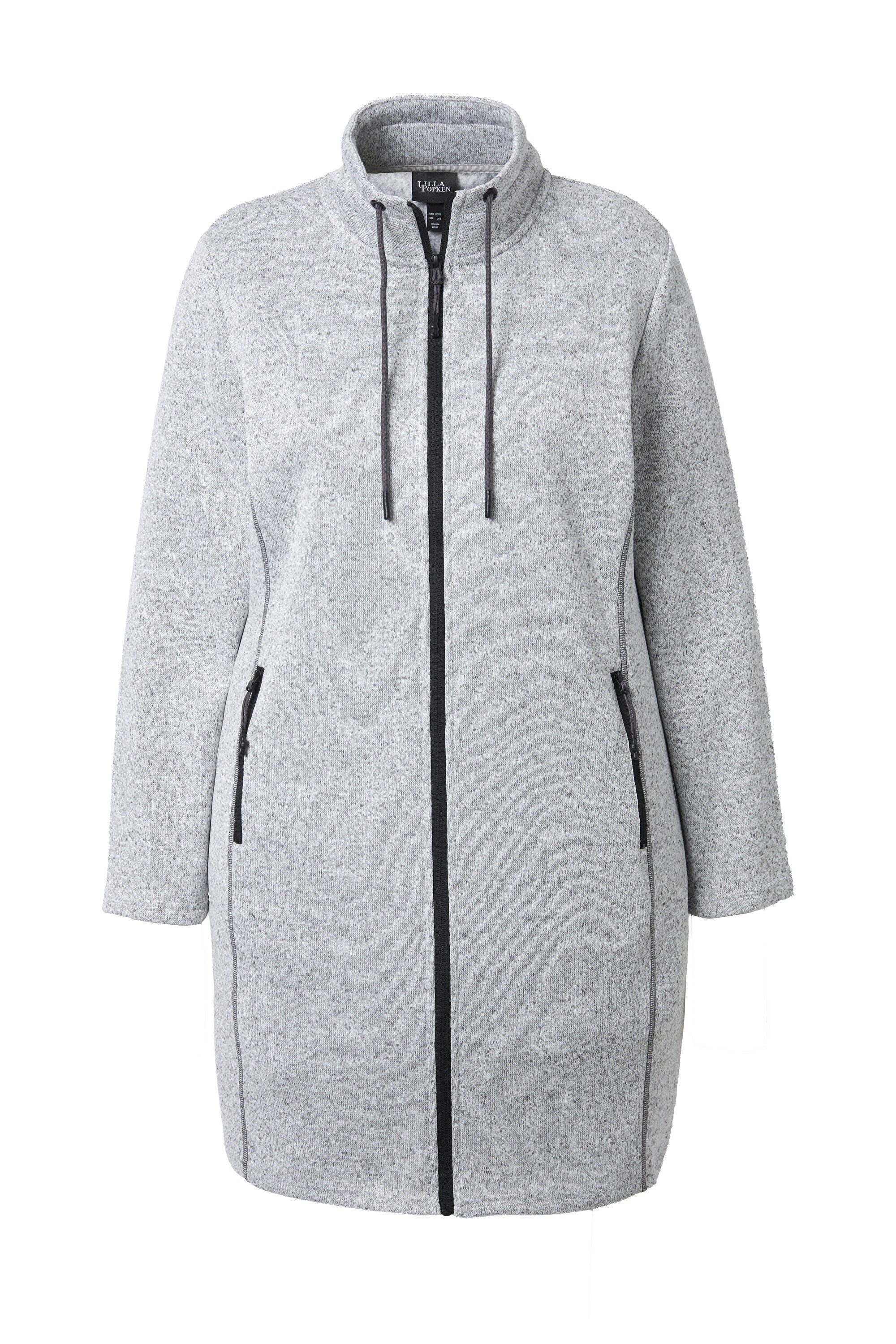Ulla Popken Sweatjacke Strickfleecejacke Stehkragen lang Zipptaschen