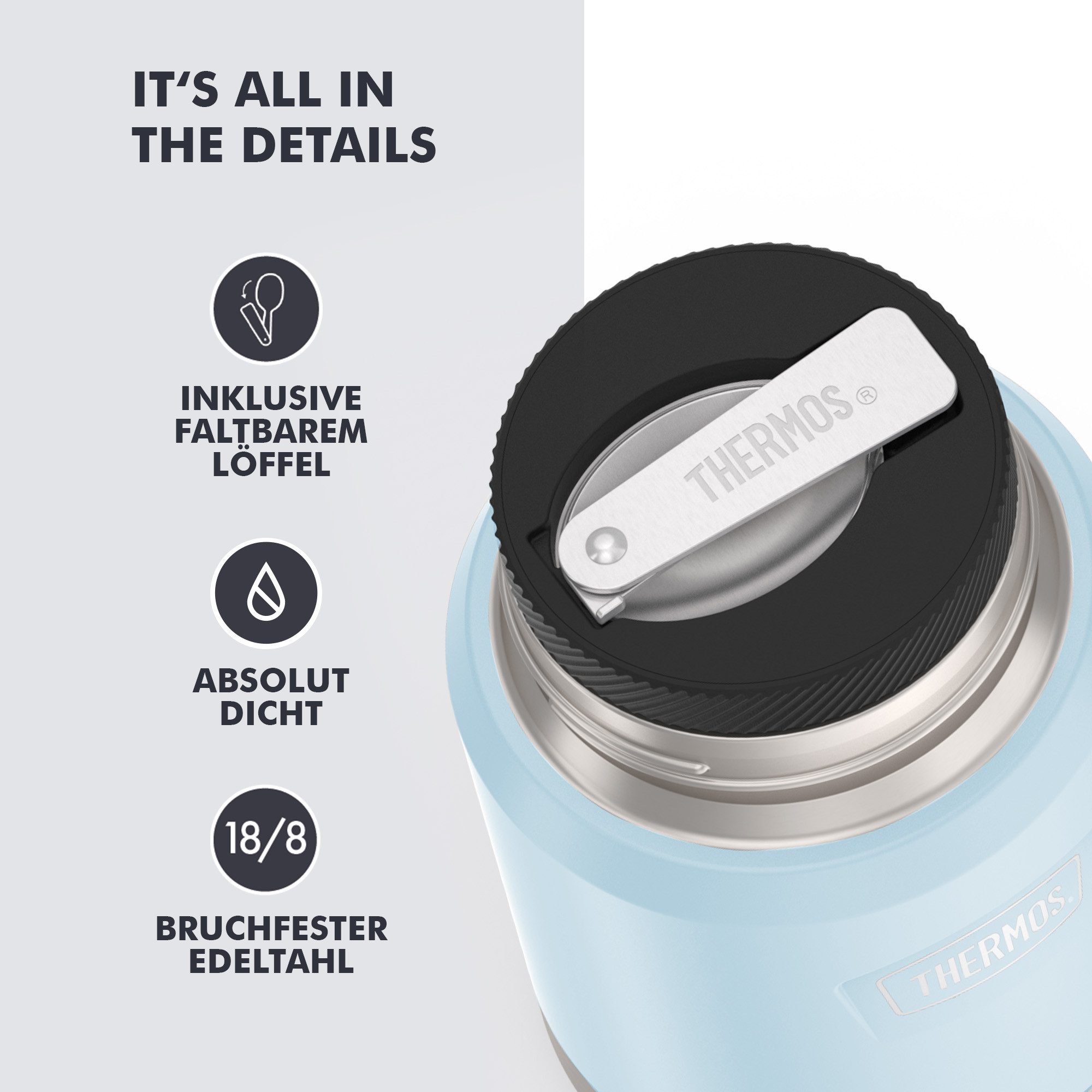 THERMOS Thermobehälter ICON FOOD JAR, Thermobehälter für Essen, spülmaschinenfest, Edelstahl, Kunststoff, Silikon, (1-tlg), 0,47l, 10h heiß & 24h kalt, dicht &  – Bild 3 von 5