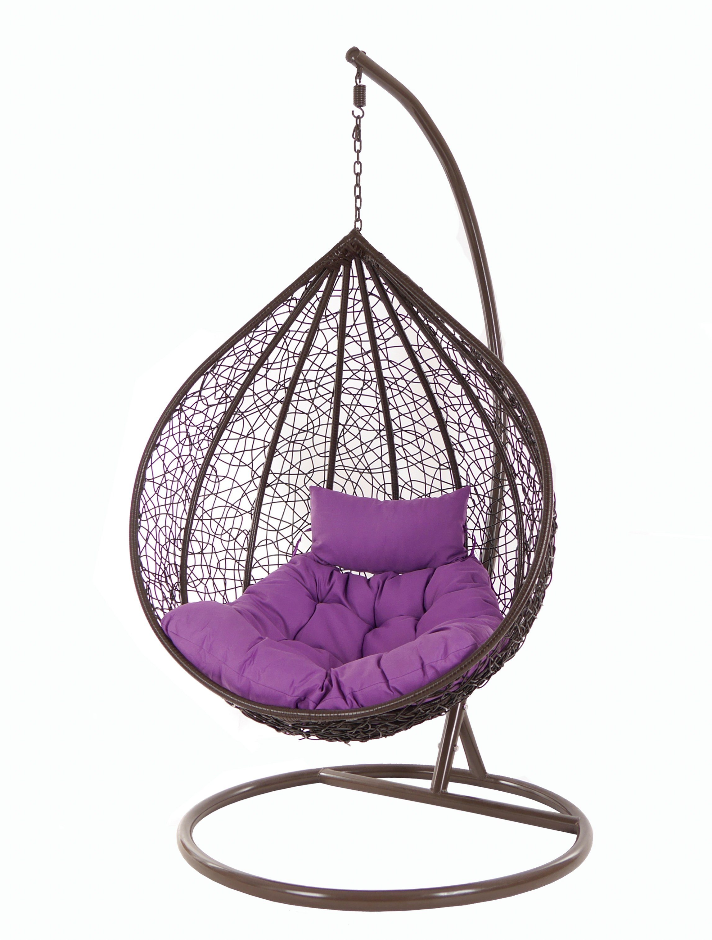 KIDEO Hängesessel Hängesessel MANACOR darkbrown, Swing Chair, Hängesessel mit Gestell und Kissen, dunkelbraun, Loungemöbel lila (4050 violet)