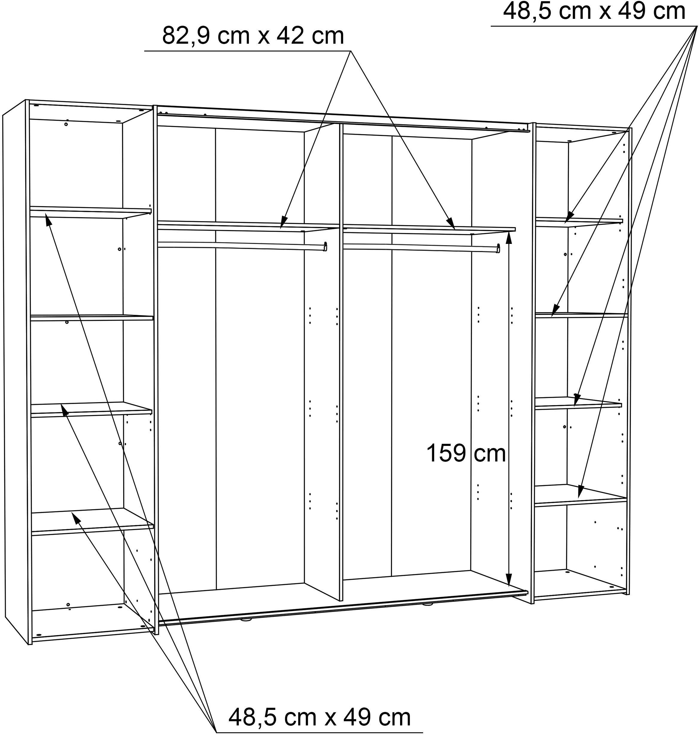 FORTE Kleiderschrank Narago, Kombischrank, Paneele wechselbar (B/H/T ca. 270/210/61cm, Version auch mit Spiegel/ Premiumausstattung) gestalte die Schwebetüren einfarbig oder 2 farbig, Made in Europe