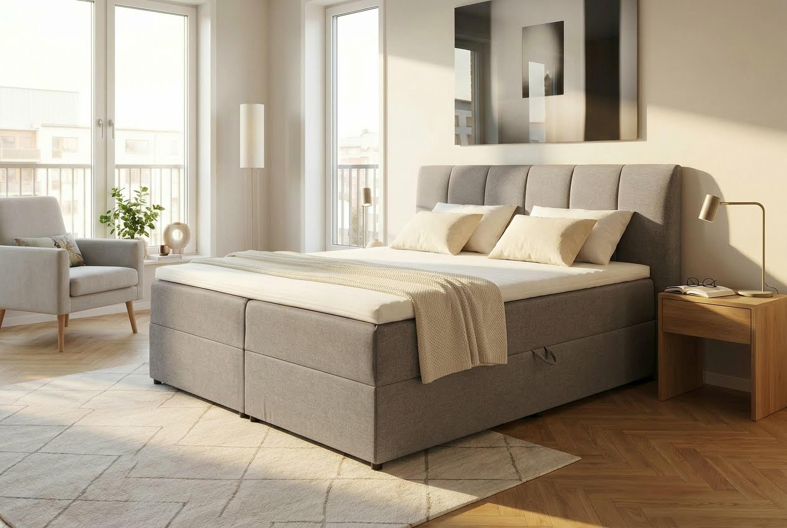 ED EXCITING DESIGN Boxbett "Granada" inkl. Bettkasten und Topper, erhältlich in den Größen 120x200cm, 160x200cm & 180x200cm
