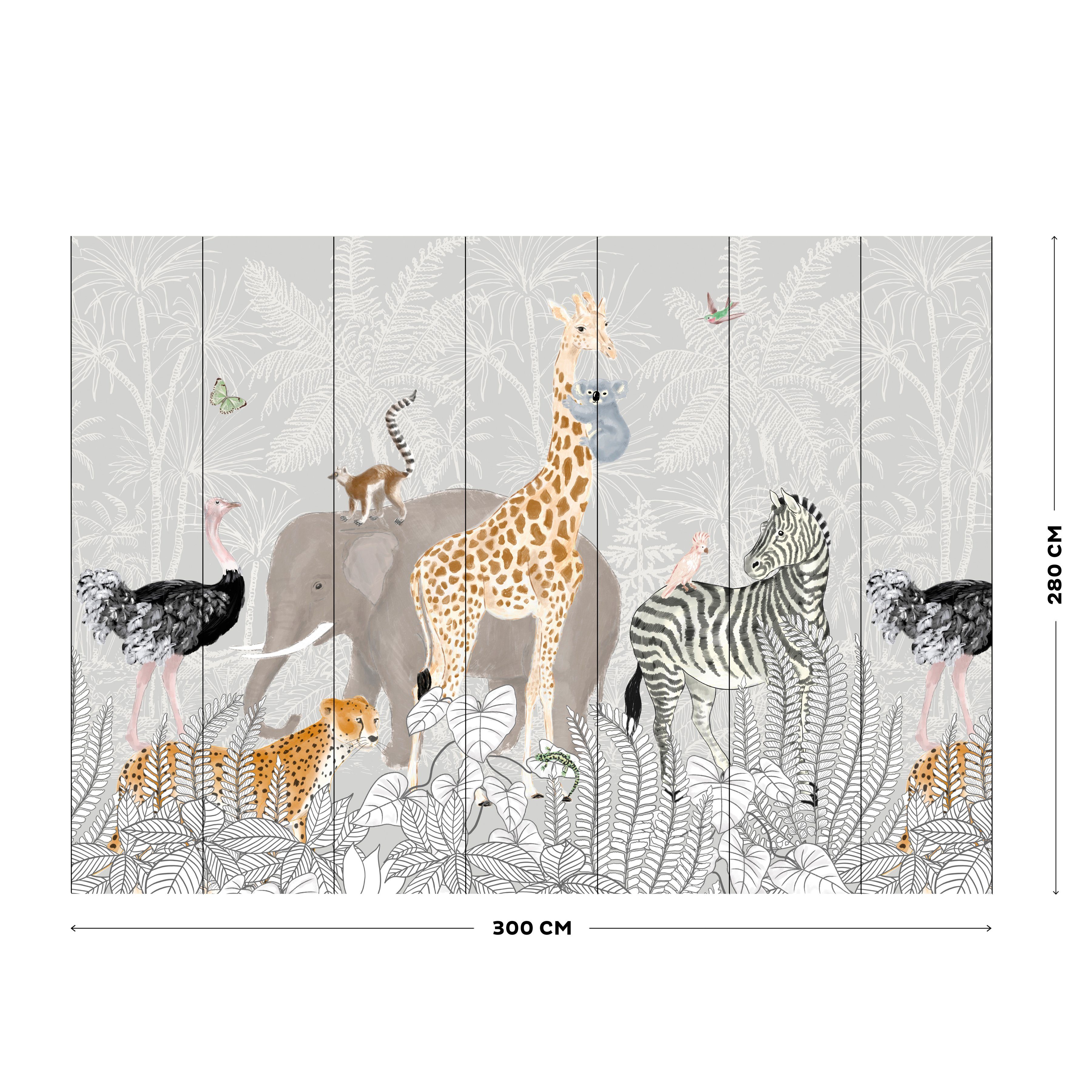 Art for the home Fototapete St), 280cmx300cm Dschungel, animal (1 print, Mehrfarbig 