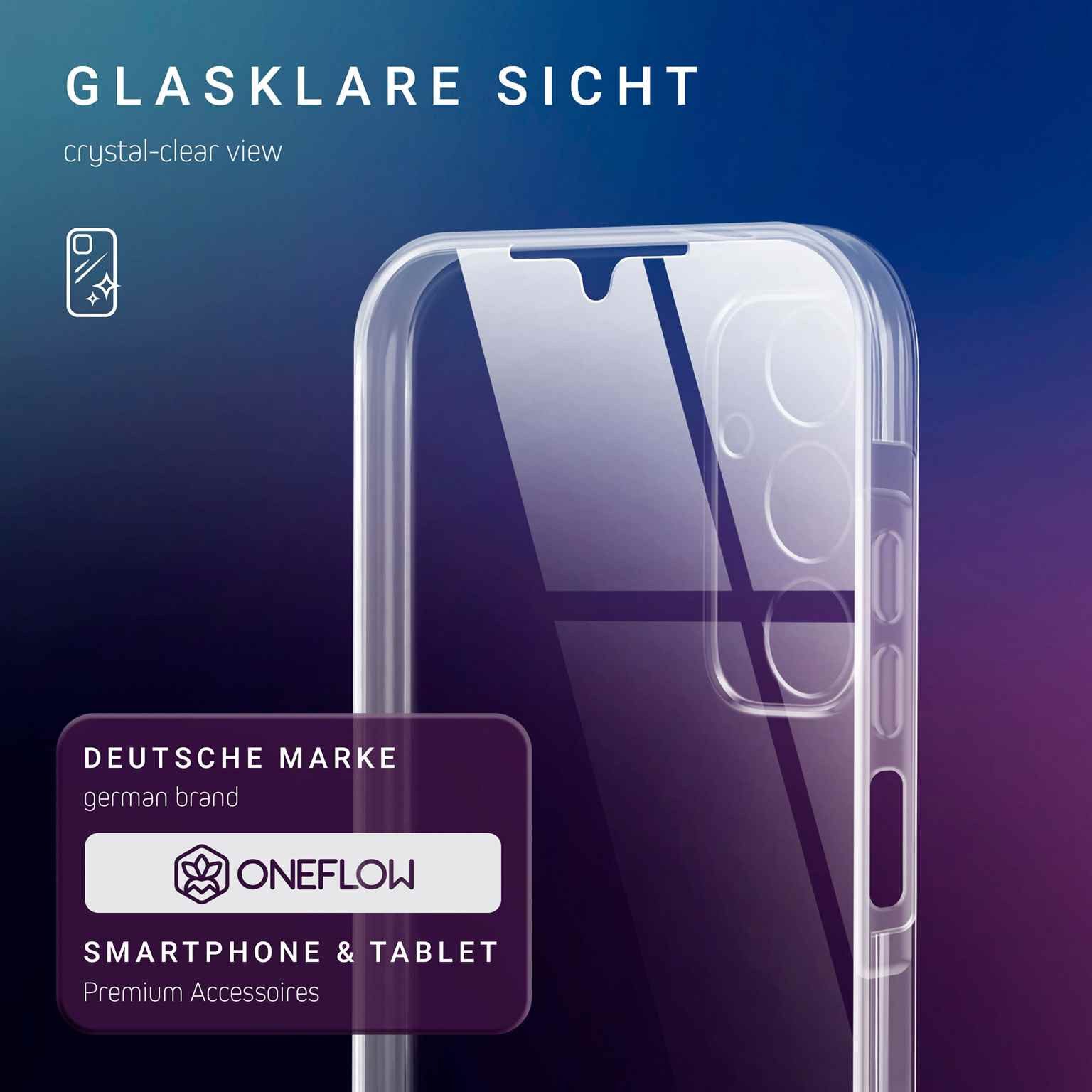 ONEFLOW Handyhülle für Samsung Galaxy A14 5G Hülle Komplett Schutz Touch Case 6,6 Zoll, 360 Grad Schutzhülle Transparent Rundumschutz Durchsichtig Beidseitig