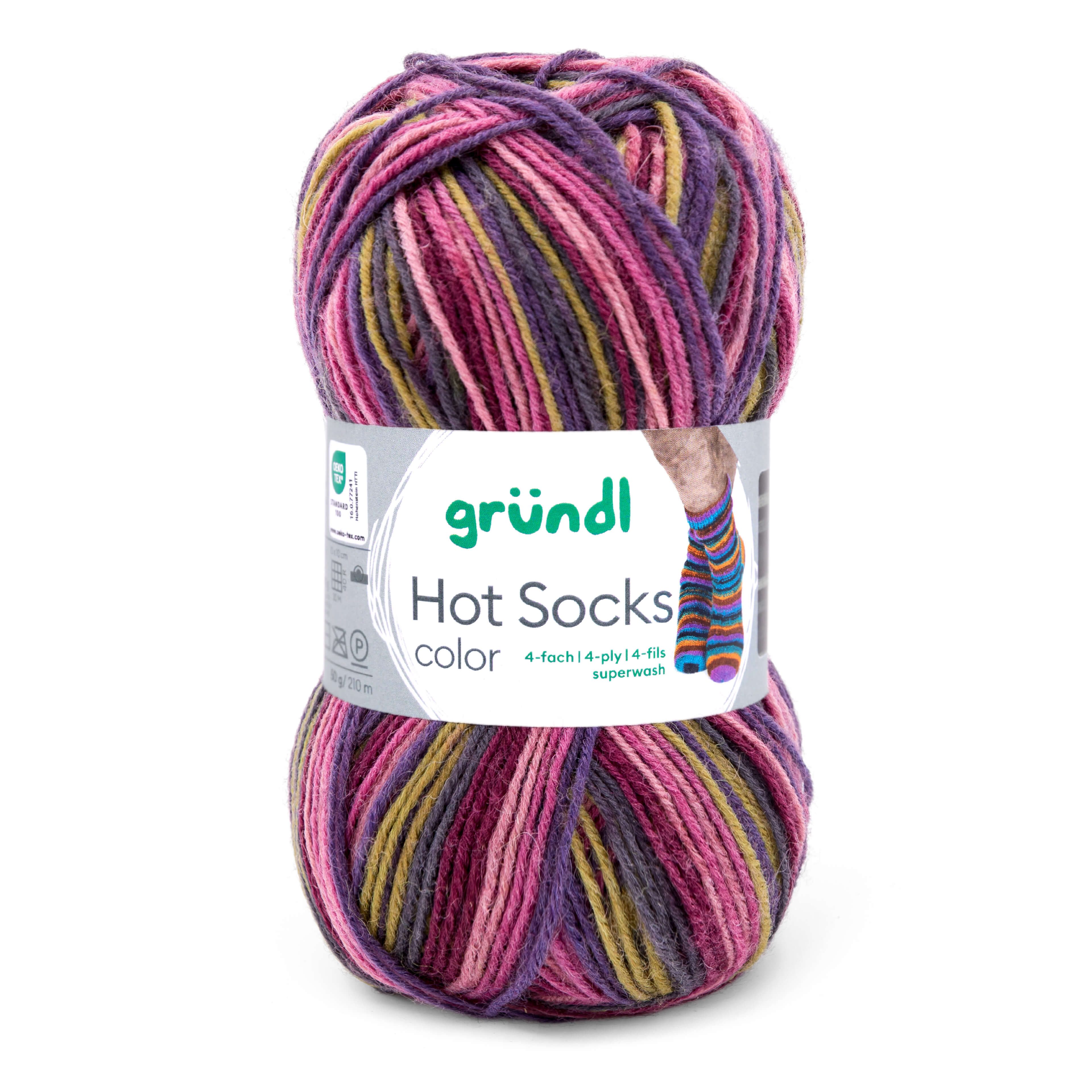 Gründl Hot Socks Color Sockenwolle 4fach, 4-fädig mit Farbverlauf Häkelwolle, 210 m (Strumpfwolle zum stricken, Sockengarn zum häkeln), 75% Wolle, 25% Polyamid