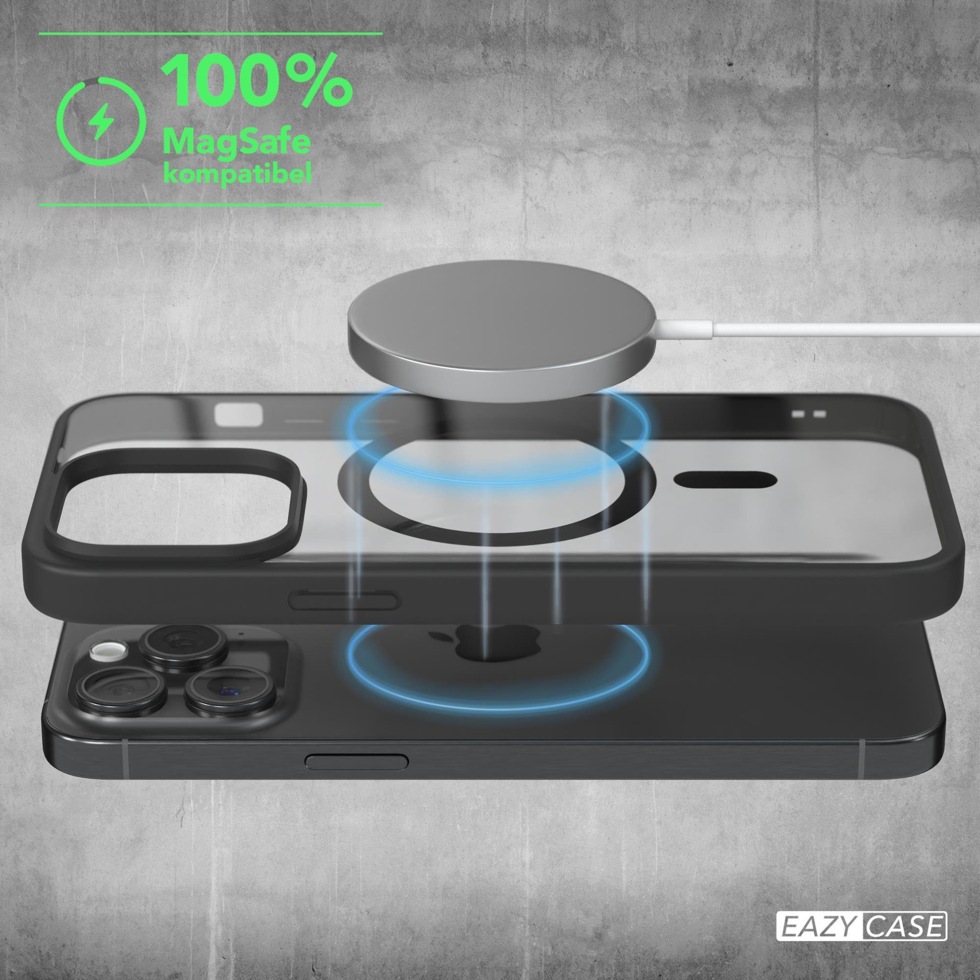 EAZY CASE Handyhülle Transparente Hülle mit MagSafe iPhone 15 Pro Max 6,7 Zoll, Qi Charging kompatibel, Silicon Case, Slimcover Displayschutz, Schwarz