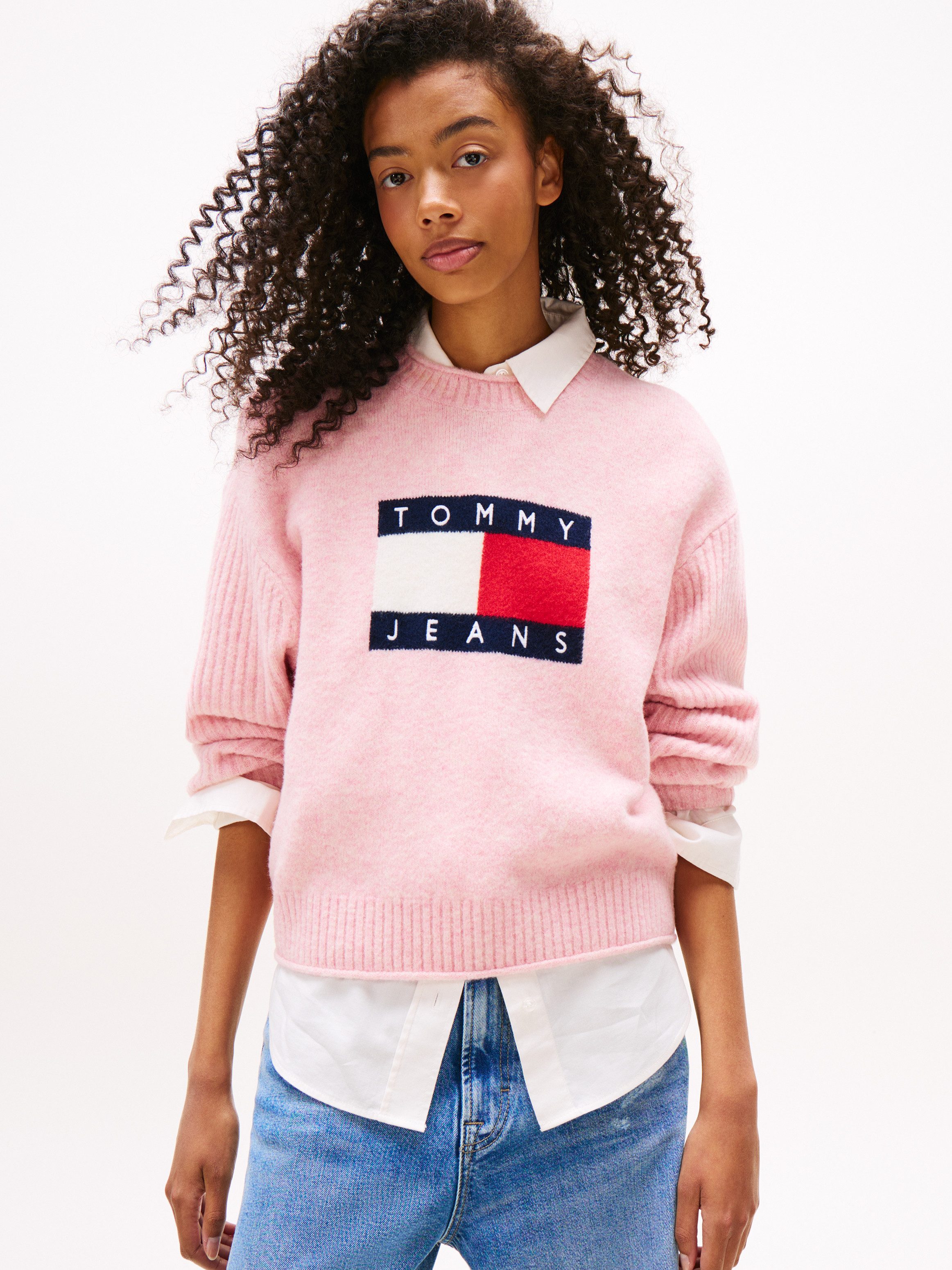 Tommy Jeans Strickpullover TJW MELANGE FLAG SWEATER RIB EXT in gerippter St günstig online kaufen
