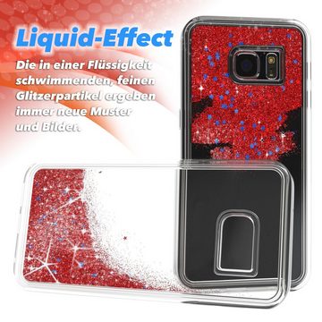 EAZY CASE Handyhülle Liquid Glittery Case für Samsung Galaxy S7 5,1 Zoll, Silikonhülle mit Glitzereffekt Hülle Glitzer Flüssig Back Cover Rot