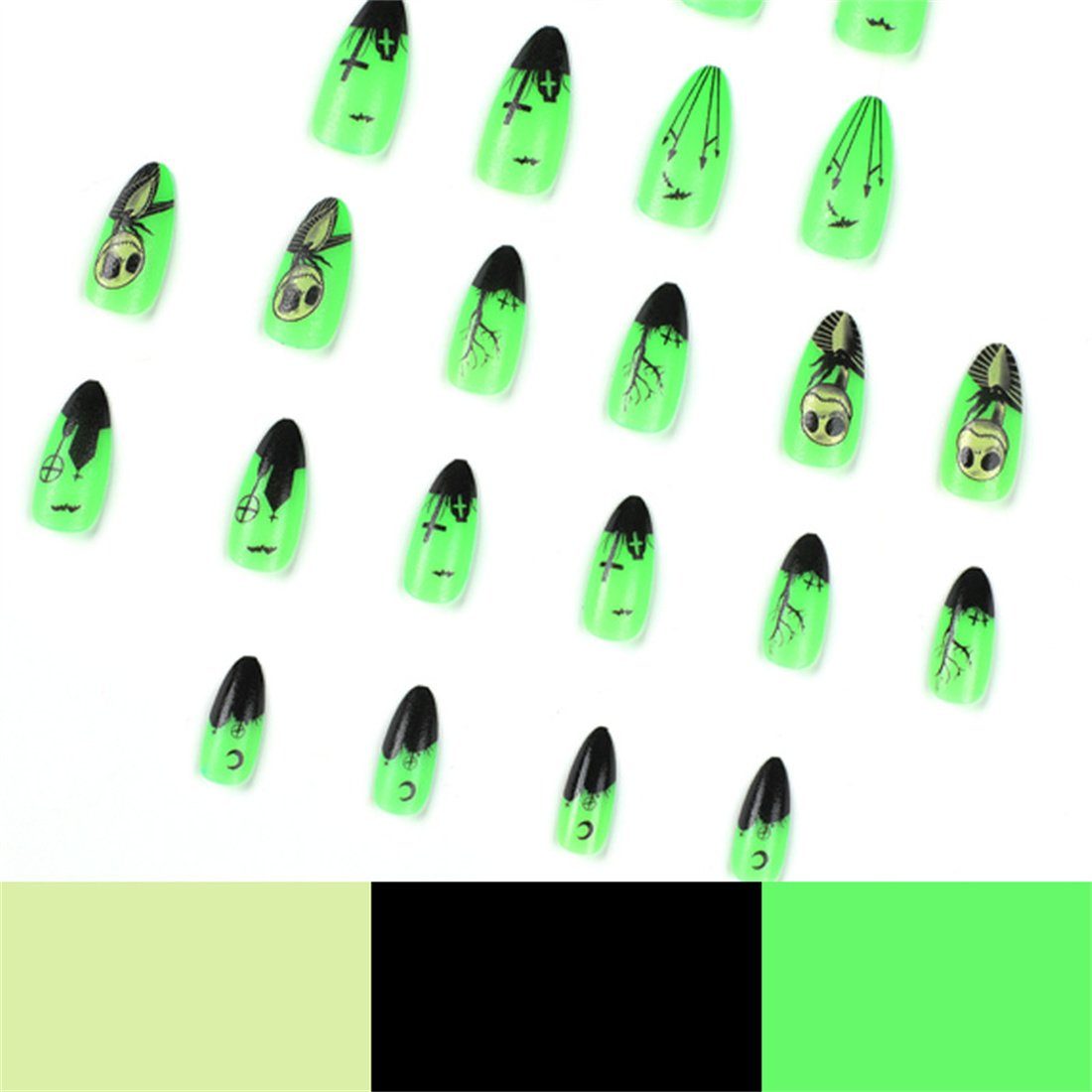 Nails 2-tlg. DÖRÖY Kunstnägel,Glow-in-the-Dark 2 Stück, Fake Kunstfingernägel Halloween Damen Sets/48