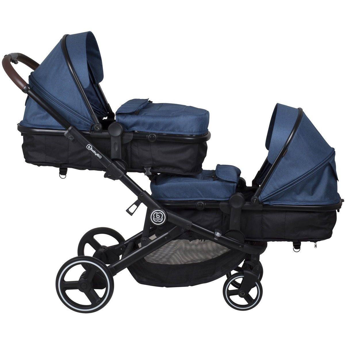 BabyGo Zwillings-Kombikinderwagen Twinner Set, Grey melange, (Set), inkl. 2 Regenhauben, Wickeltasche – Bild 3 von 5