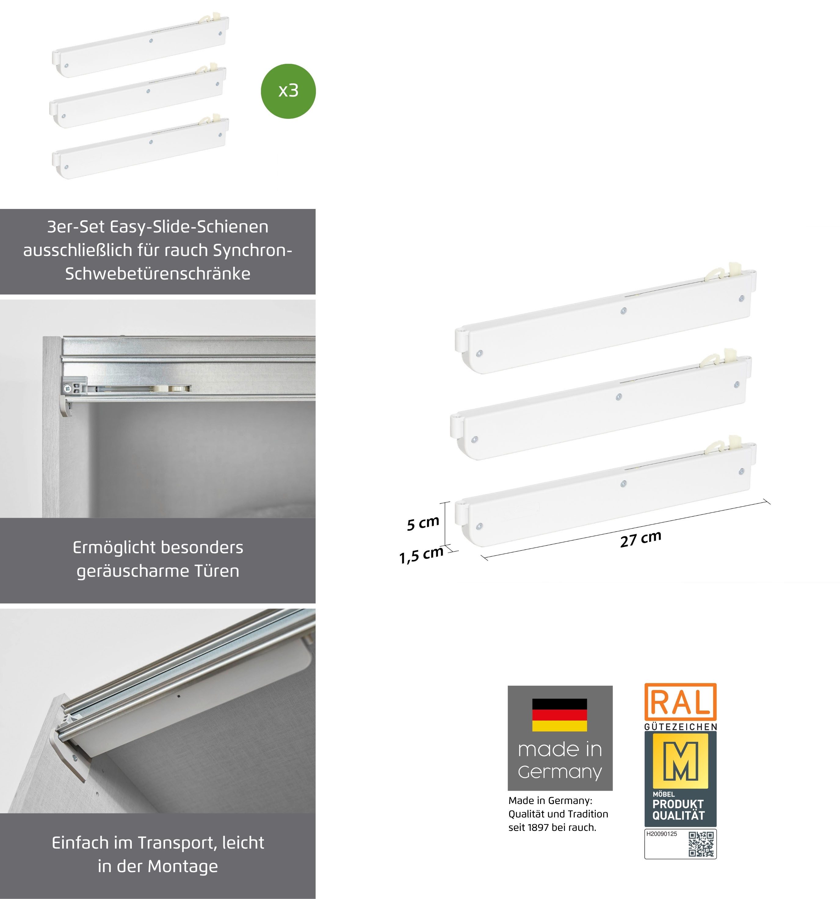 rauch Schwebetürselbsteinzug Soft-Close Zubehör Kleiderschrank Türdämpfer (Set, 3 St), 3er-Set für 4-türige Synchron-Schwebetürenschränke 271 und 361 cm