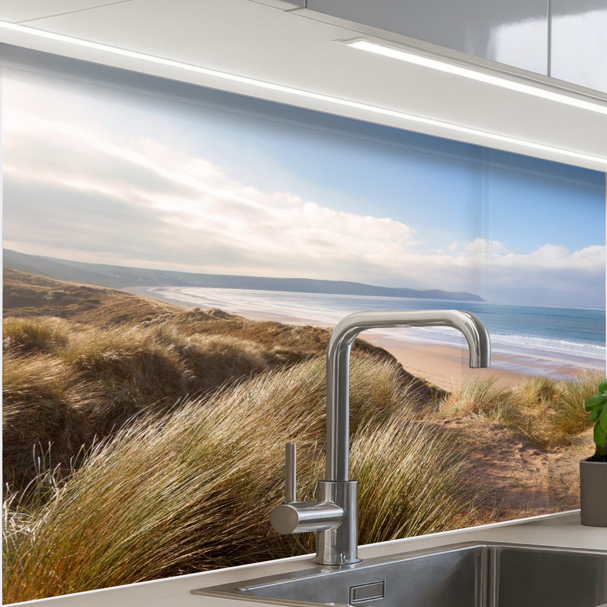 KitchenYeah Küchenrückwand selbstklebend Düne - Strand - Wasser, (1-tlg), S günstig online kaufen