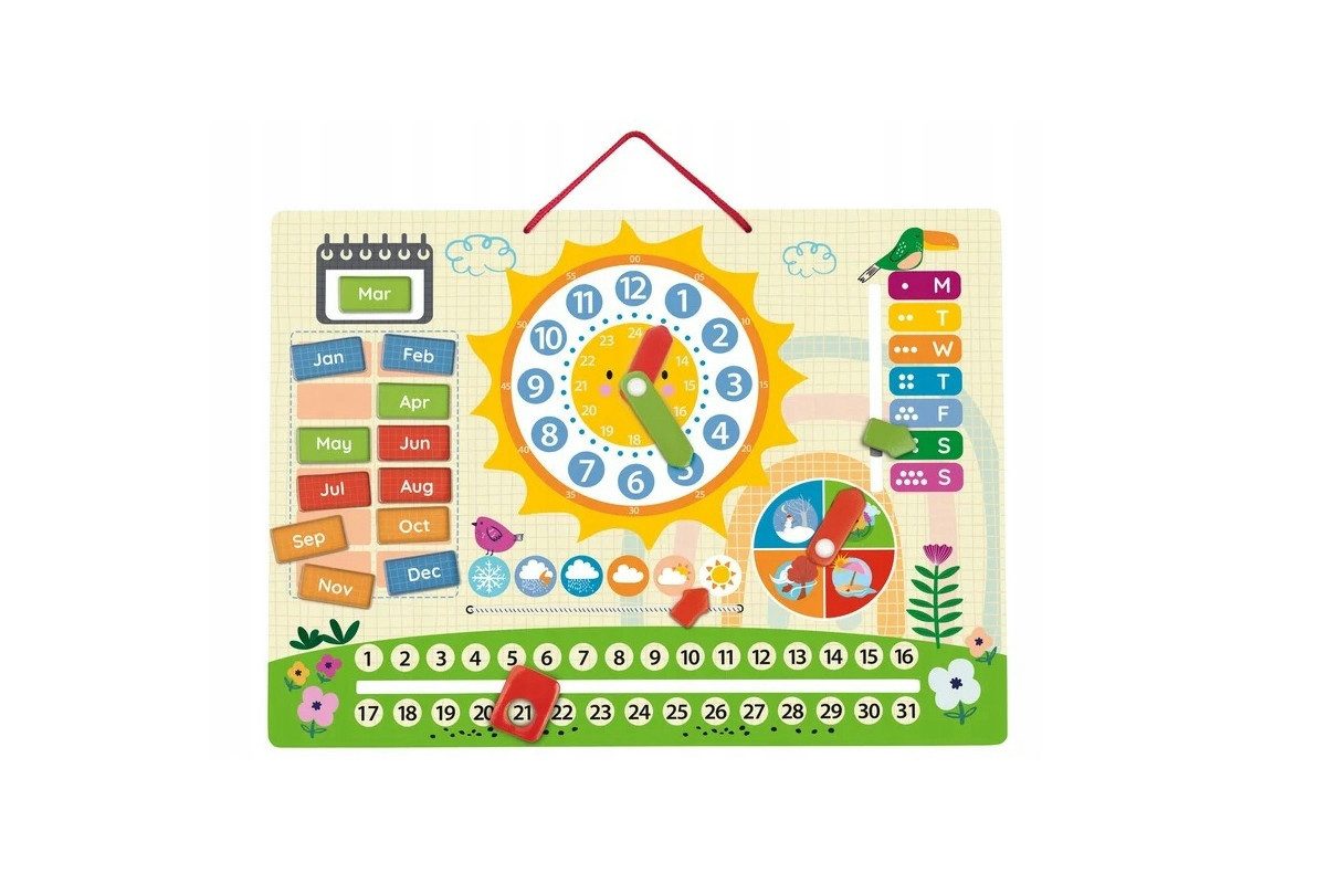 Playtive Spieluhr Holz Magnetuhr 14 Teile Magnettafel spielerisch Lesen Erlernen der Uhr, (14-tlg), Fördert spielerisch das Lesen und Verstehen der Uhrzeit