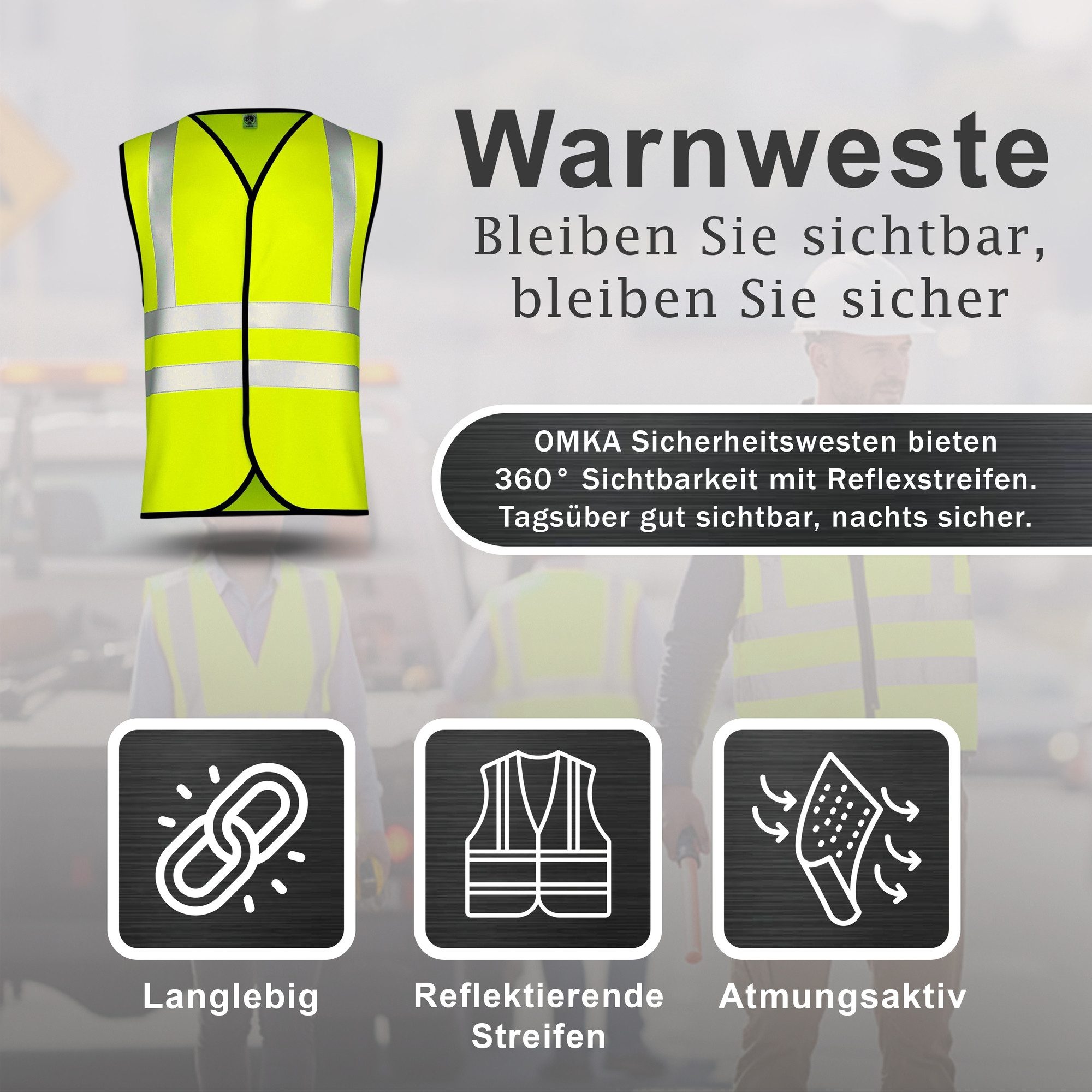 OMKA Warnweste OKWW001 Warnweste Sicherheitsweste Auto Sicherheitswarnweste Pannenweste