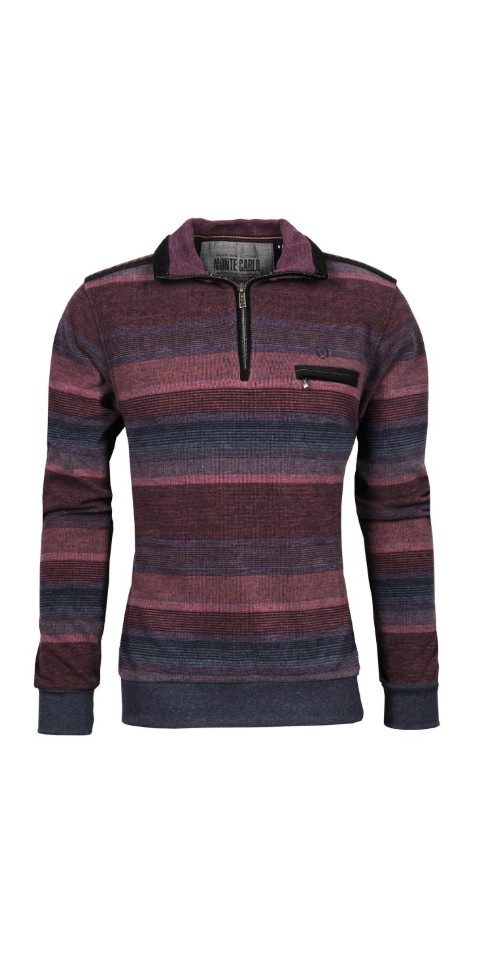 Mode Monte Carlo Sweatshirt Sweat-Shirt Troyer Zip Beere mit Blau