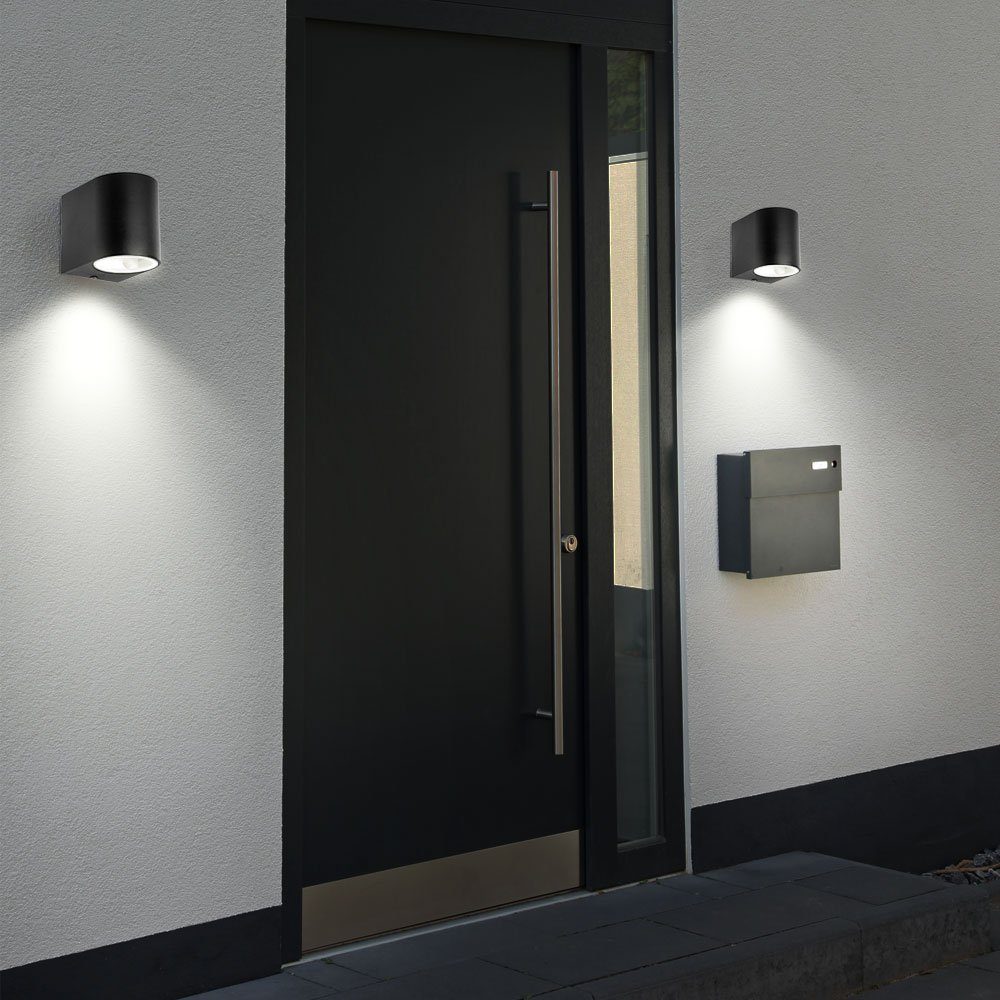 etc-shop Außen-Wandleuchte, Leuchtmittel nicht inklusive, 2er Set Außen Wand Leuchten schwarz Haus Tür Alu Strahler GU10