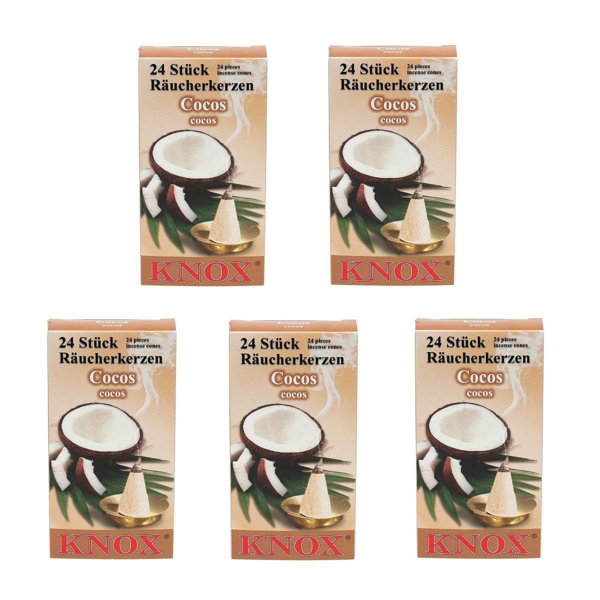 KNOX Räucherkegel 5 Päckchen Räucherkerzen- Cocos - 24er Packung
