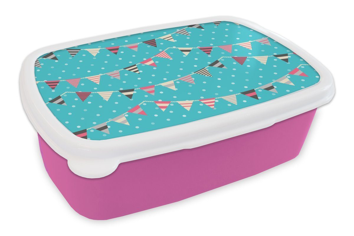 MuchoWow Lunchbox Schnittmuster - (2-tlg), Fahnen, rosa Brotdose Kunststoff Erwachsene, für Snackbox, Geburtstag Mädchen, Kunststoff, Brotbox - Kinder