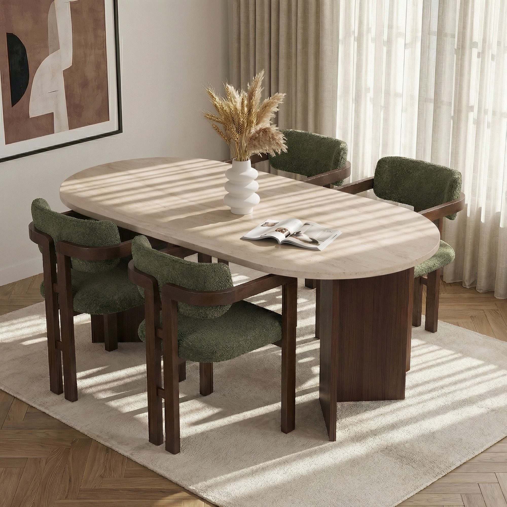 Skye Decor Essgruppe Japandi, (5-tlg., 5-teiliges Set: 1 Tisch und 4 Stühle)