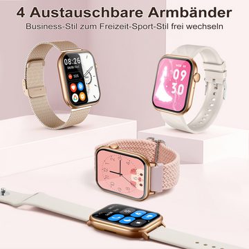 walkbee smartwatch,Fitness Tracker uhr für Damen Herren mit Telefonfunktion Smartwatch (5 cm/1,96" HD Voll Touchscreen Zoll) IP67 Wasserdicht Fitness Uhr, 4 Austauschbare Armbänder