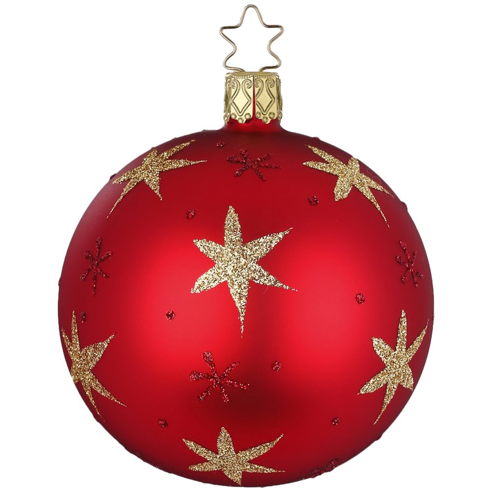 INGE-GLAS® Weihnachtsbaumkugel Christbaumkugel Sternenhimmel Ø8cm rot matt (1 St), mundgeblasen, handbemalt | Weihnachtskugeln