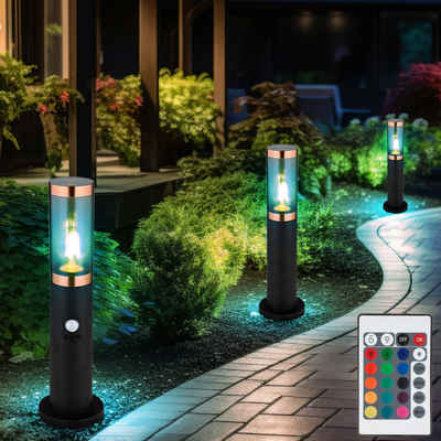 Globo Sockelleuchten, Leuchtmittel inklusive, Außenstehlampe Sockelleuchte RGB LED Sensor Fernbedienung schwarz 3x