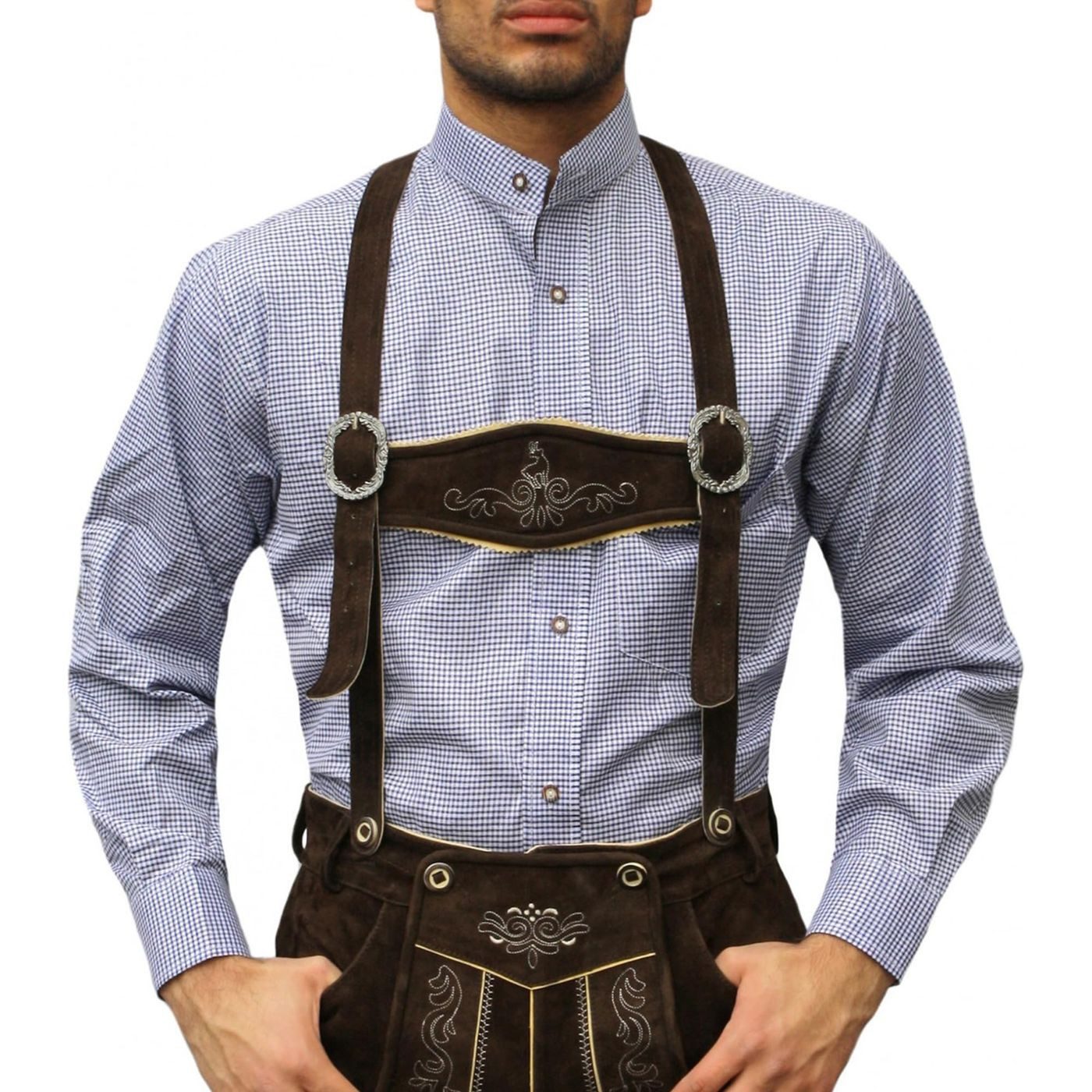 German Wear Trachtenhemd GW1205-SK Trachtenhemd mit Stehkragen für Trachtenlederhosen kariert