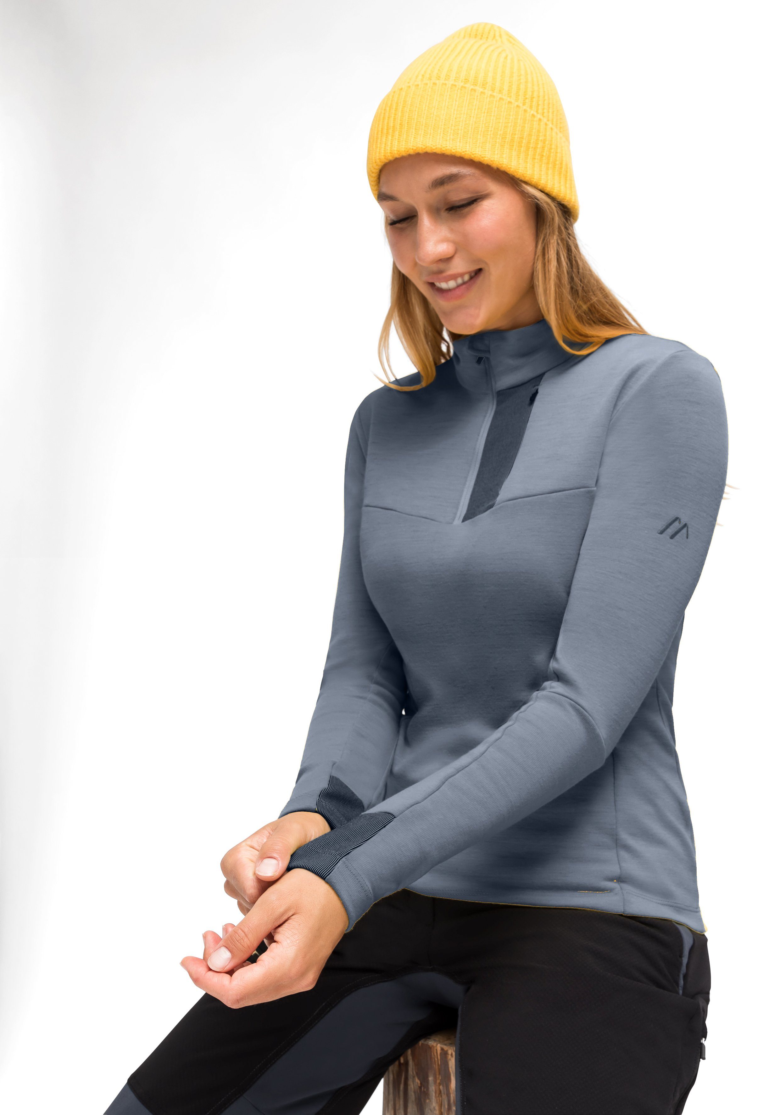 Maier Sports hohe HZ Funktionsshirt Atmungsaktivität für Damen, funktionaler Skutvik graublau Midlayer W