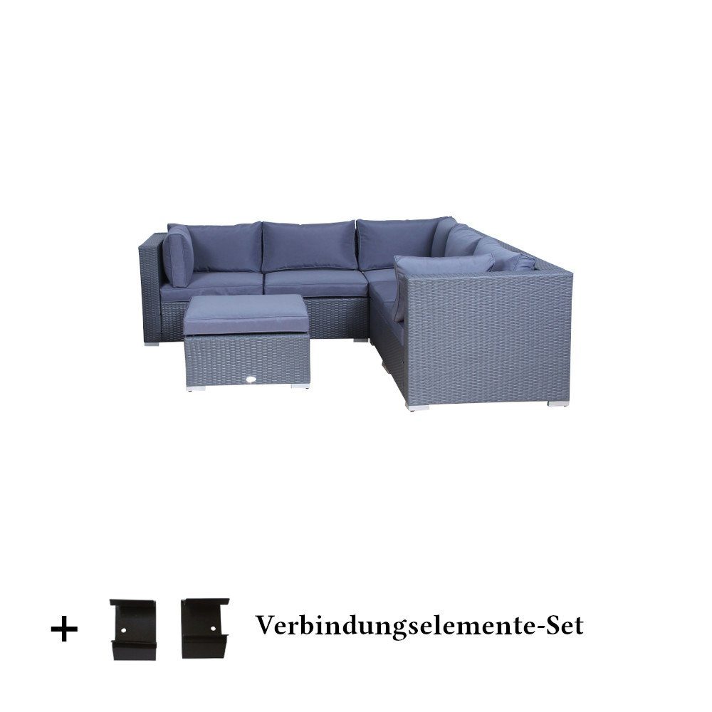 LinJa Gartenlounge-Set Poly Rattan Gartenmöbel Palma anthrazit Hocker Alu Garnitur Sitzgruppe, (Set)
