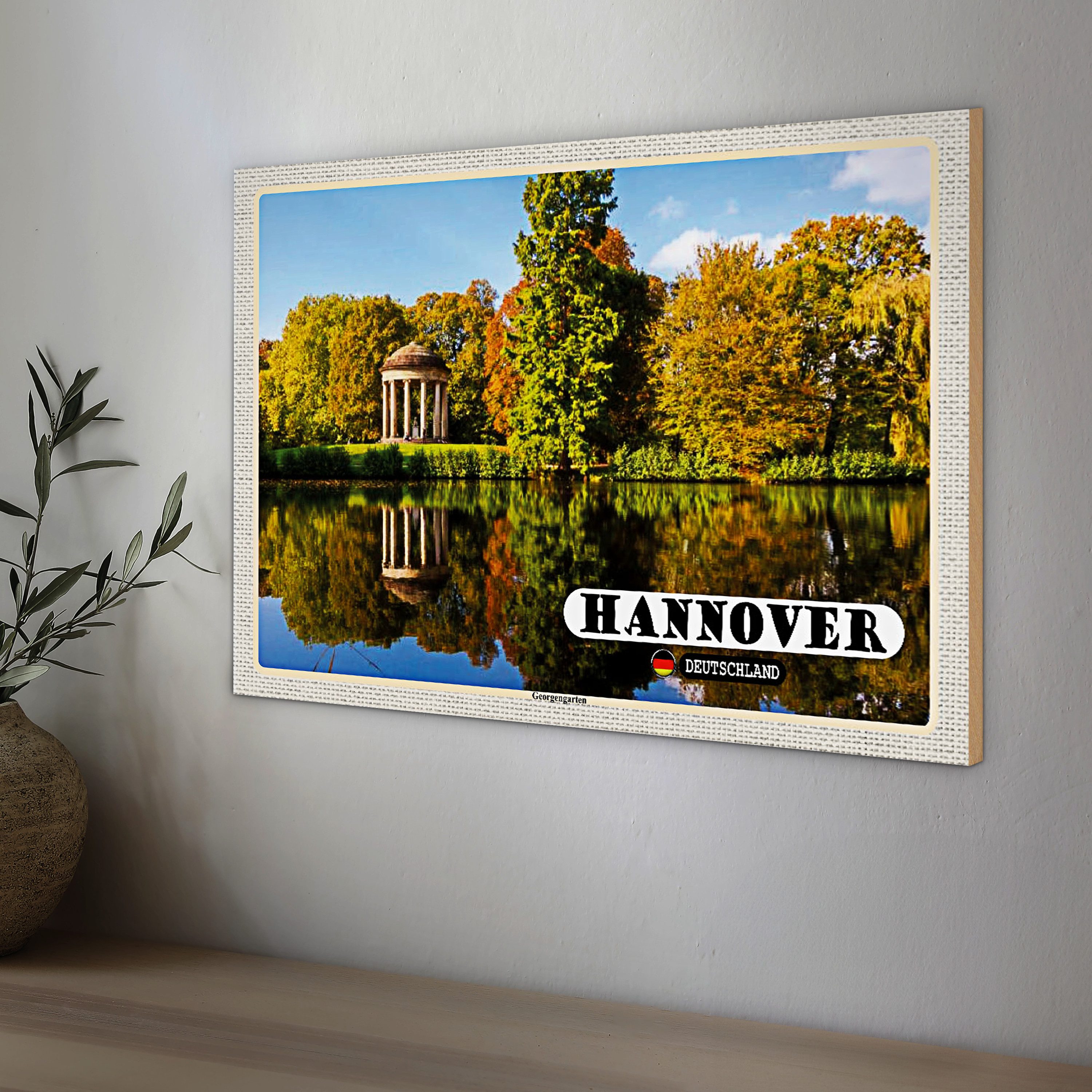 Roomando Holzbild Holzschild Städte Hannover Blick auf Georgengarten 30x20cm