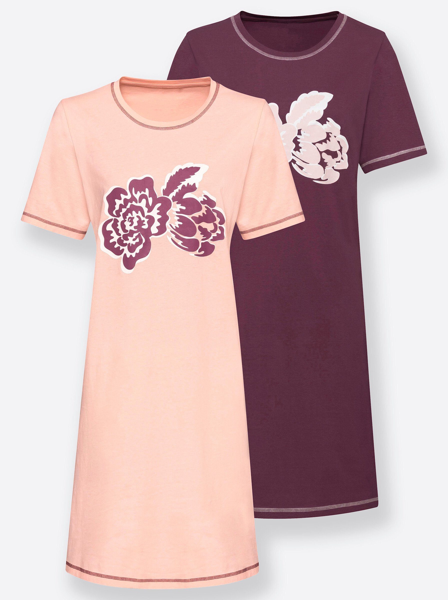 Sieh an! Nachthemd (2-tlg) rosé + bordeaux