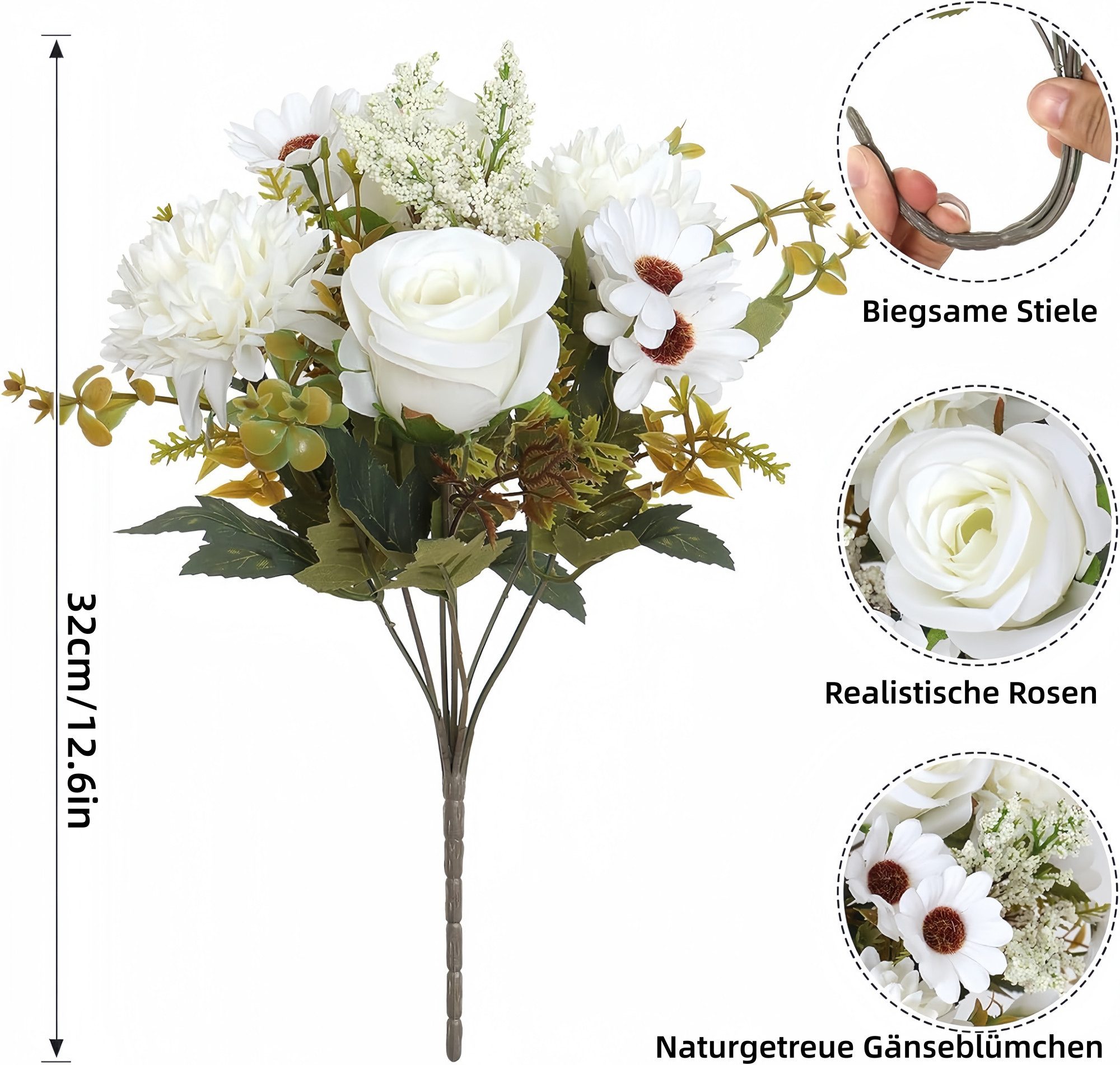 Kunstblumenstrauß Künstliche Rosenblumen 2er-Set – Seidenblumenstrauß für Dekoration, FOUORTUNATE-BEE, Perfekt für Hochzeit, Party oder Heimdekoration in Rosa – Bild 2 von 5