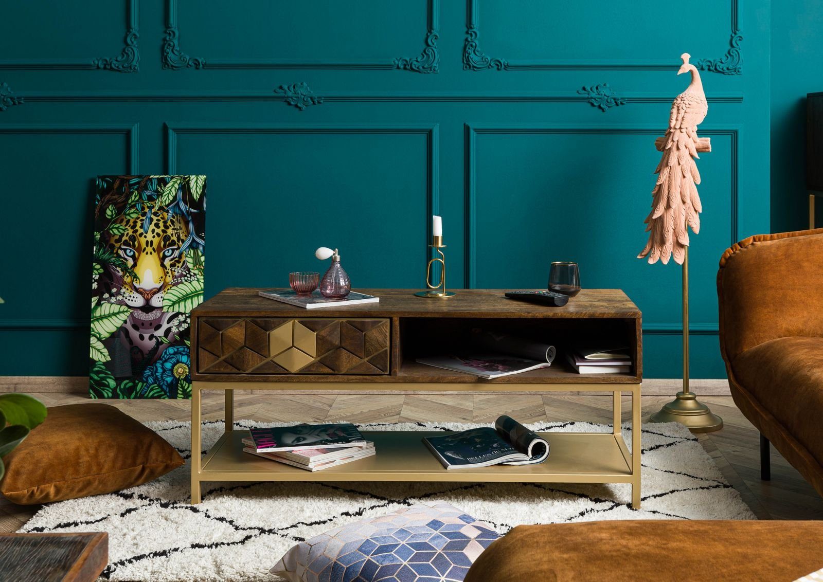 Massivmoebel24 Couchtisch Couchtisch Mango 110x40x50 braun geölt DIAMOND #200