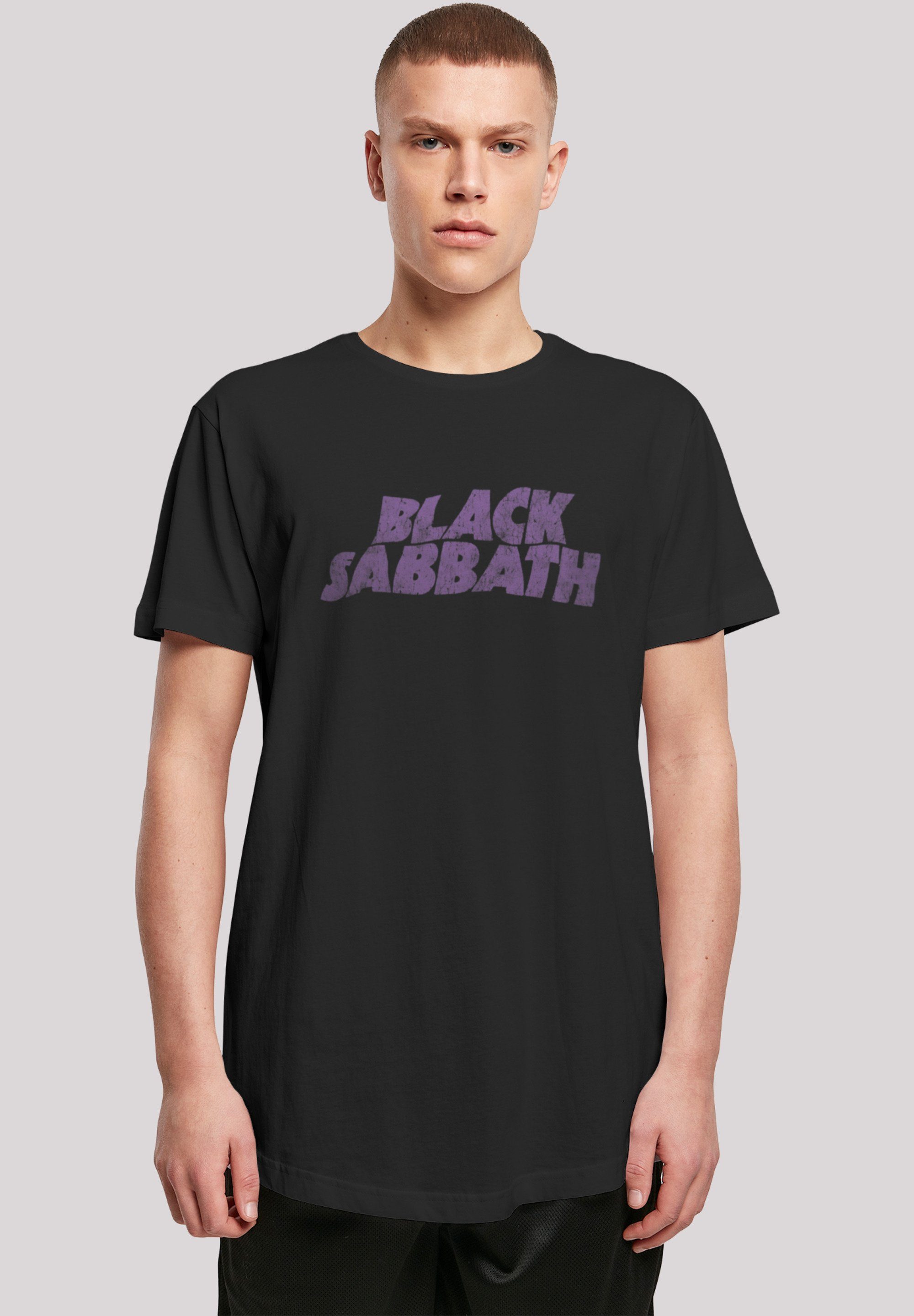 F4NT4STIC T-Shirt Black Sabbath Heavy Logo Black Print schwarz Distressed Band Metal Wavy