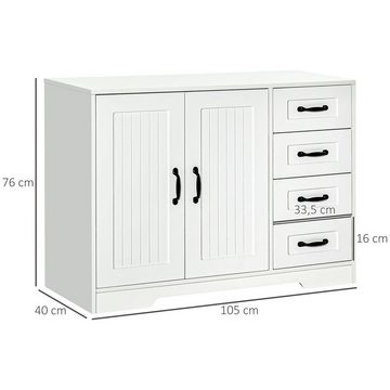 HOMCOM Highboard Sideboard Aufbewahrungsschrank mit 4 Schubladen (Beistellschrank, 1 St., Küchenschrank), mit verstellbarem Einlegeboden, Kippschutz, Weiß, 105 x 40 x 76 cm