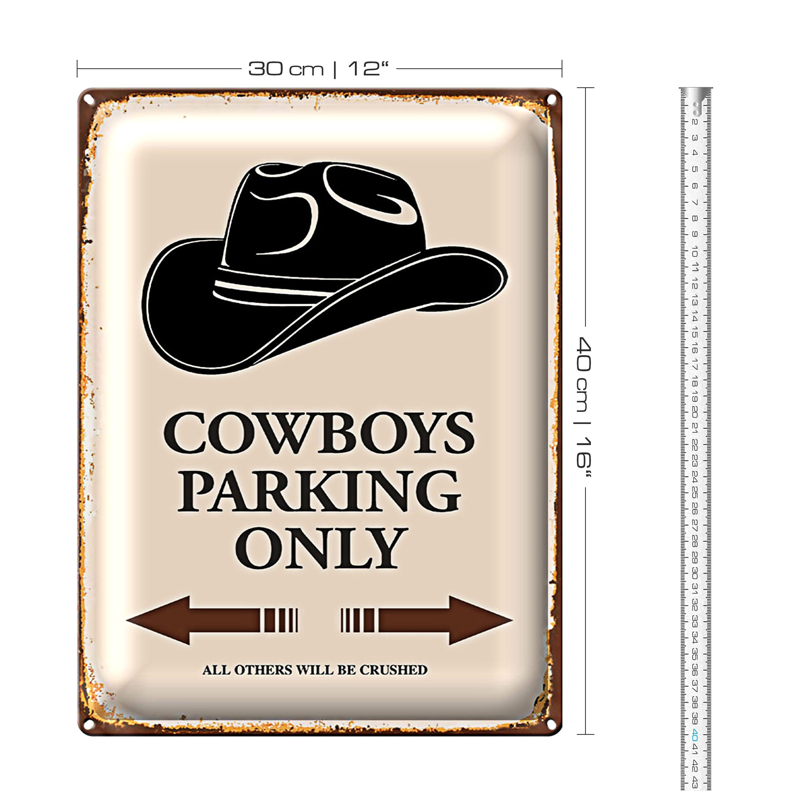 Roomando Metallschild Spruch 30x40cm Cowboys parking only