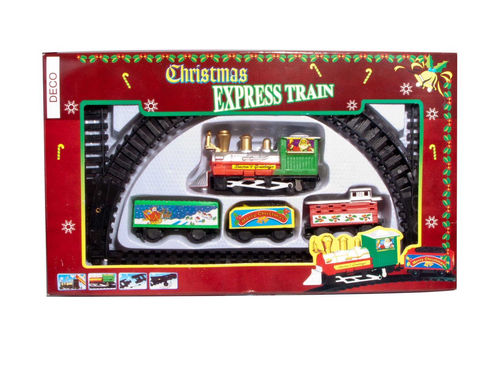 Weihnachtsszene Mini Zug mit Lokomotive, Waggons und Schienen
