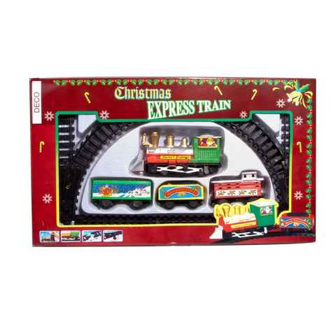 Spetebo Weihnachtsszene Mini Zug mit Lokomotive, Waggons und Schienen, bewegt sich