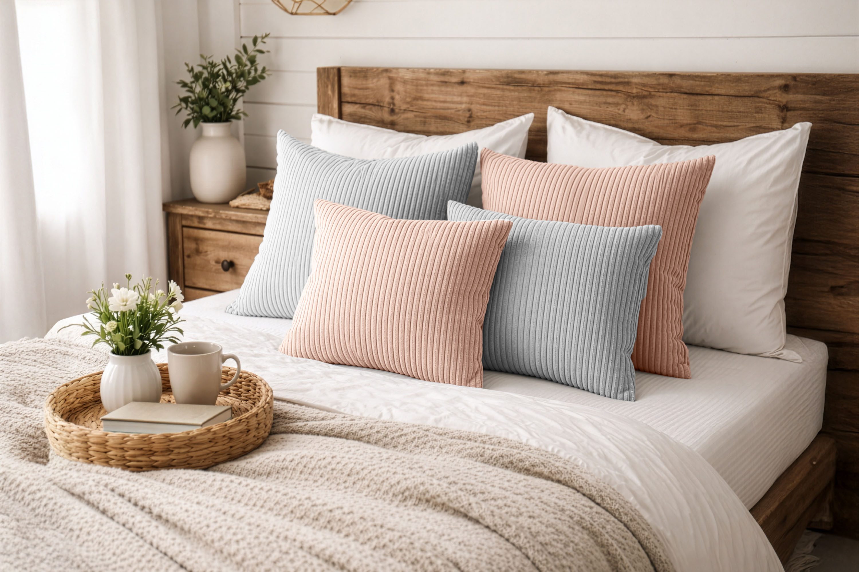 Amilian Dekokissen Sofakissen 4er Set mit Füllung - 2x 45x45 + 2x 35x45 cm, Hotelverschluss, waschbar, formstabil