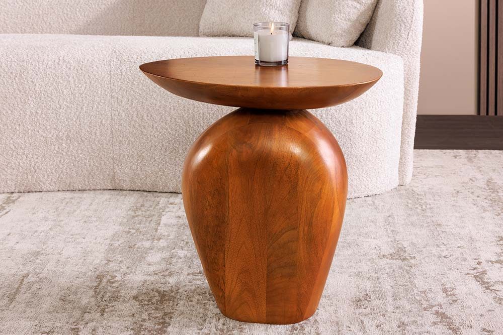 riess-ambiente Beistelltisch ORGANIC 50cm braun - Mangoholz, Säulenfuß, Blickfang, oval, lackiert (Einzelartikel, 1-St), Einzigartiger Ablagetisch - ideal f. Wohn- & Schlafzimmer od. Sitzecke