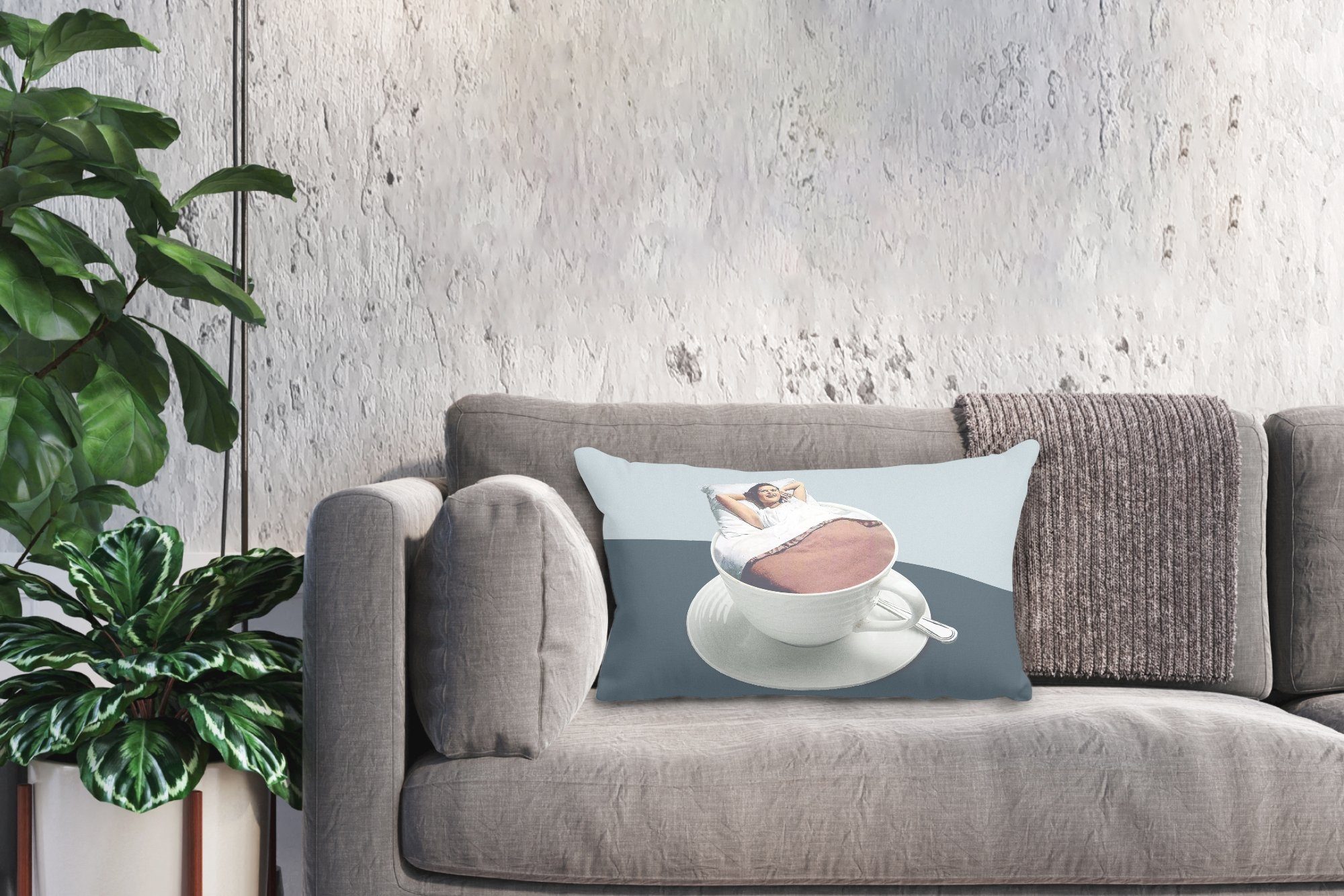 Dekoration, Füllung, Zierkissen, Jahrgang, Dekokissen Frau MuchoWow - Dekokissen Schlafzimmer mit Wohzimmer - Kaffee