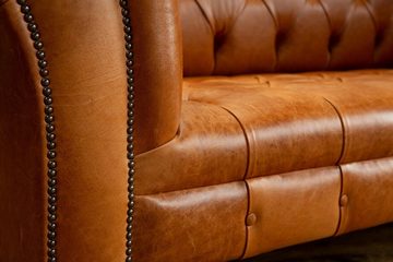 JVmoebel Chesterfield-Sofa Chesterfield Orange Leder Textil Couch Klassische Sofa Sitz Polster, Die Rückenlehne mit Knöpfen.