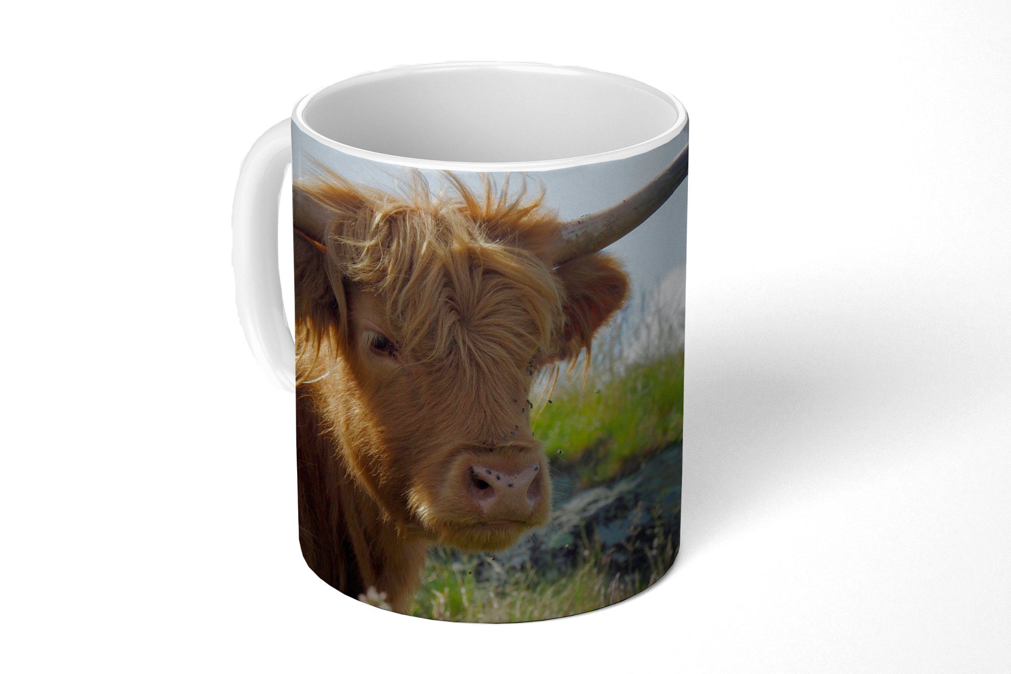 MuchoWow Tasse Schottischer Highlander Cup - Landschaft - Kuh, Keramik, Kaffeetassen, Teetasse, Becher, Teetasse, Geschenk