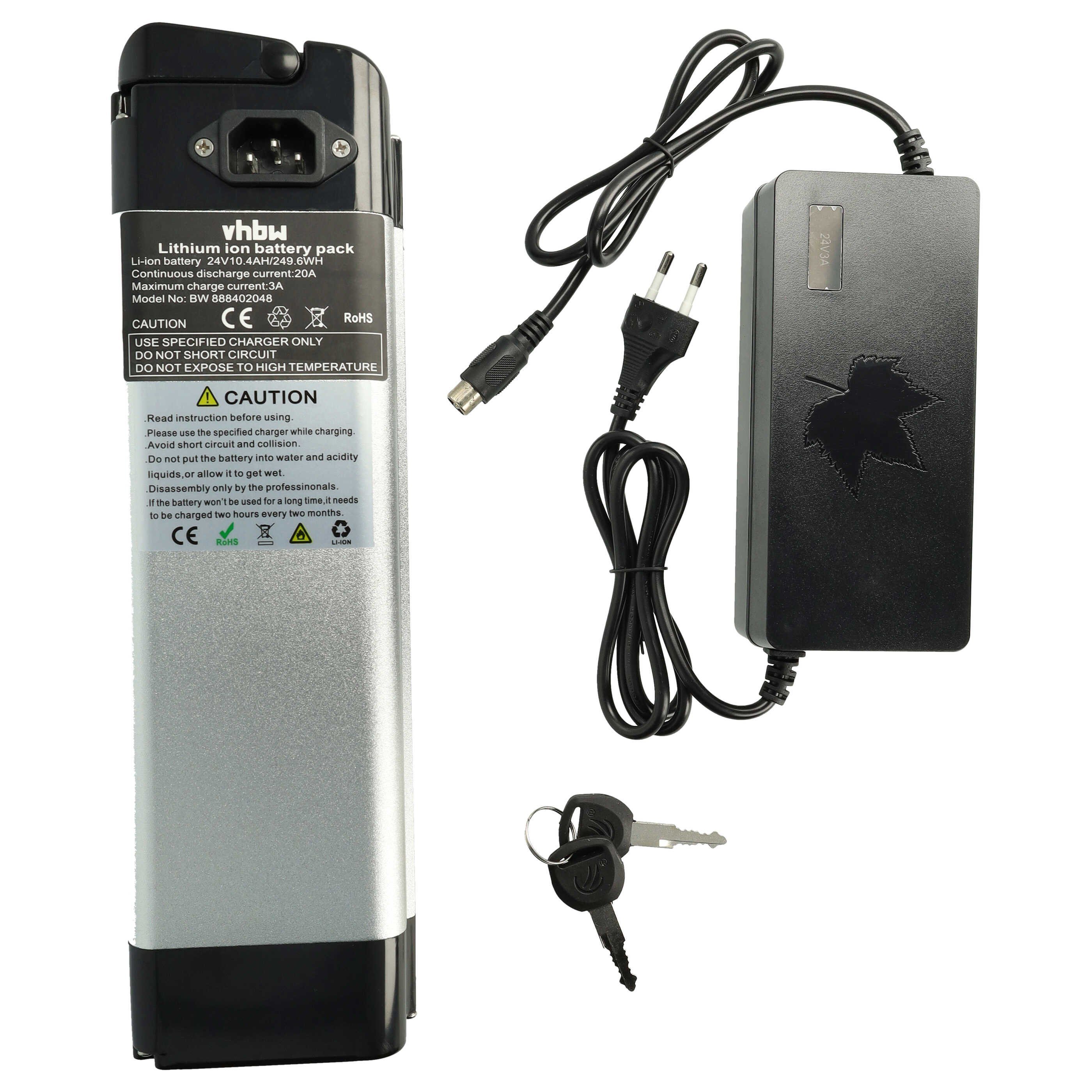 vhbw Akku passend für Yuntong Fahrrad / E-Bike (10,4 Ah, 24 V, Li-Ion, E-Bike Akku Akku Li-Ion 10400 mAh (24 V), Leistungsfähiger Sattelrohr-Akku für Pedelec, Elektrofahrrad, E-Bike